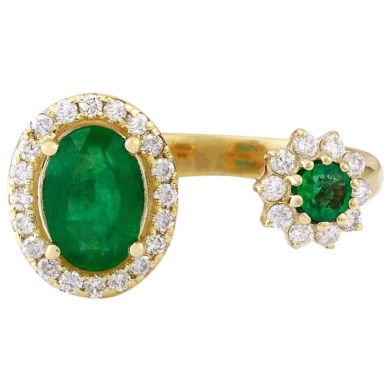1.20 Carat Natural Emerald 14K Solid Yellow Gold Diamond Ring
 Item Type: Ring
 Item Style: Open
 Material: 14K Yellow Gold
 Mainstone: Emerald
 Stone Color: Green
 Stone Weight: 0.90 Carat
 Stone Shape: Oval
 Stone Quantity: 1
 Stone Dimensions: