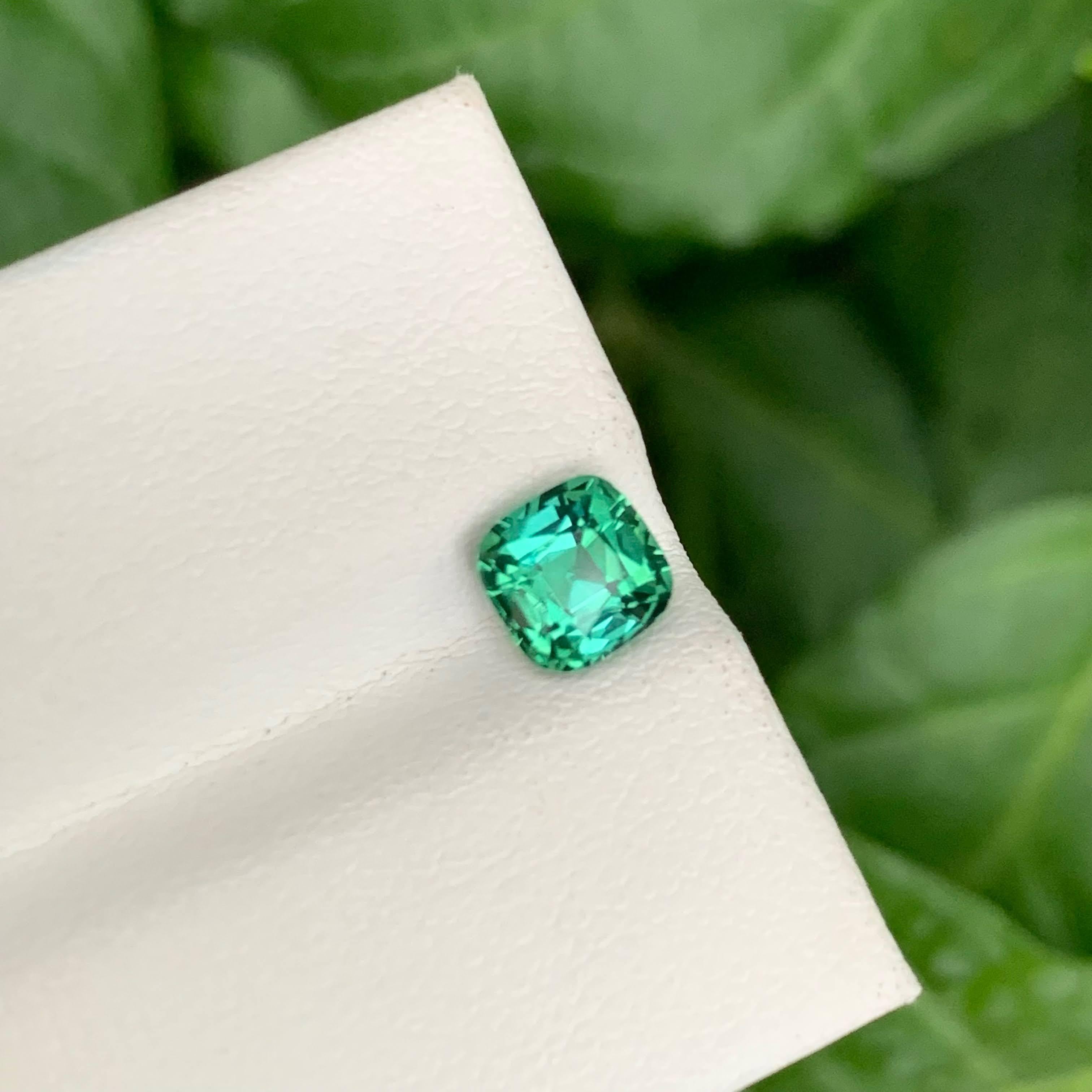 Women's or Men's 1.20 Carat Natural Loose Lagoon Green Tourmaline Cushion Cut Afghan Gemstone For Sale