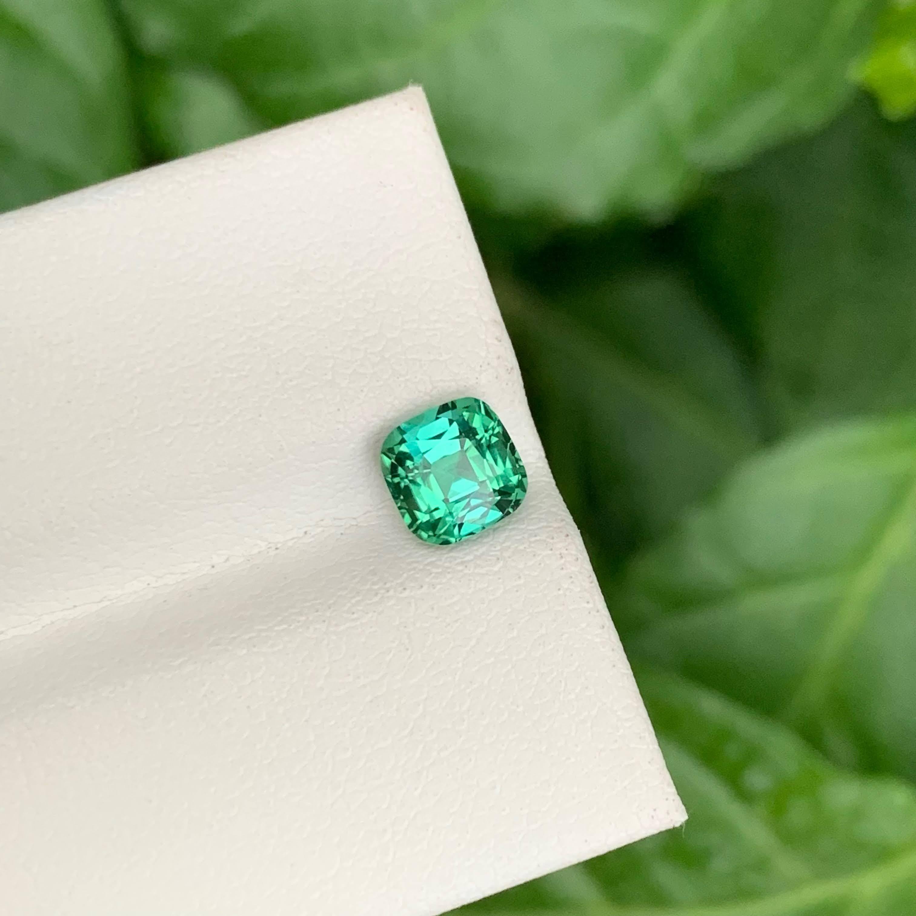1.20 Carat Natural Loose Lagoon Green Tourmaline Cushion Cut Afghan Gemstone For Sale 1