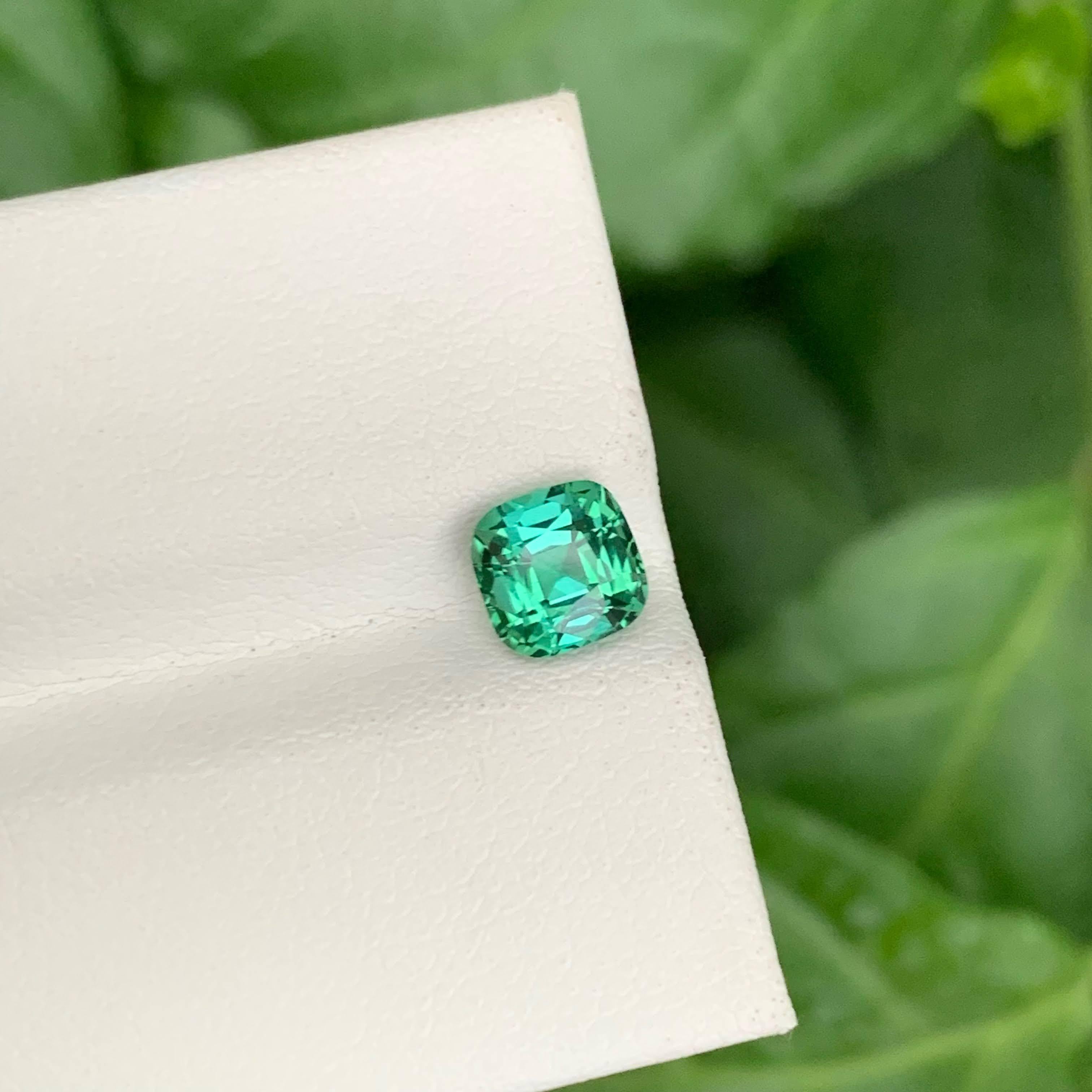 1.20 Carat Natural Loose Lagoon Green Tourmaline Cushion Cut Afghan Gemstone For Sale 2