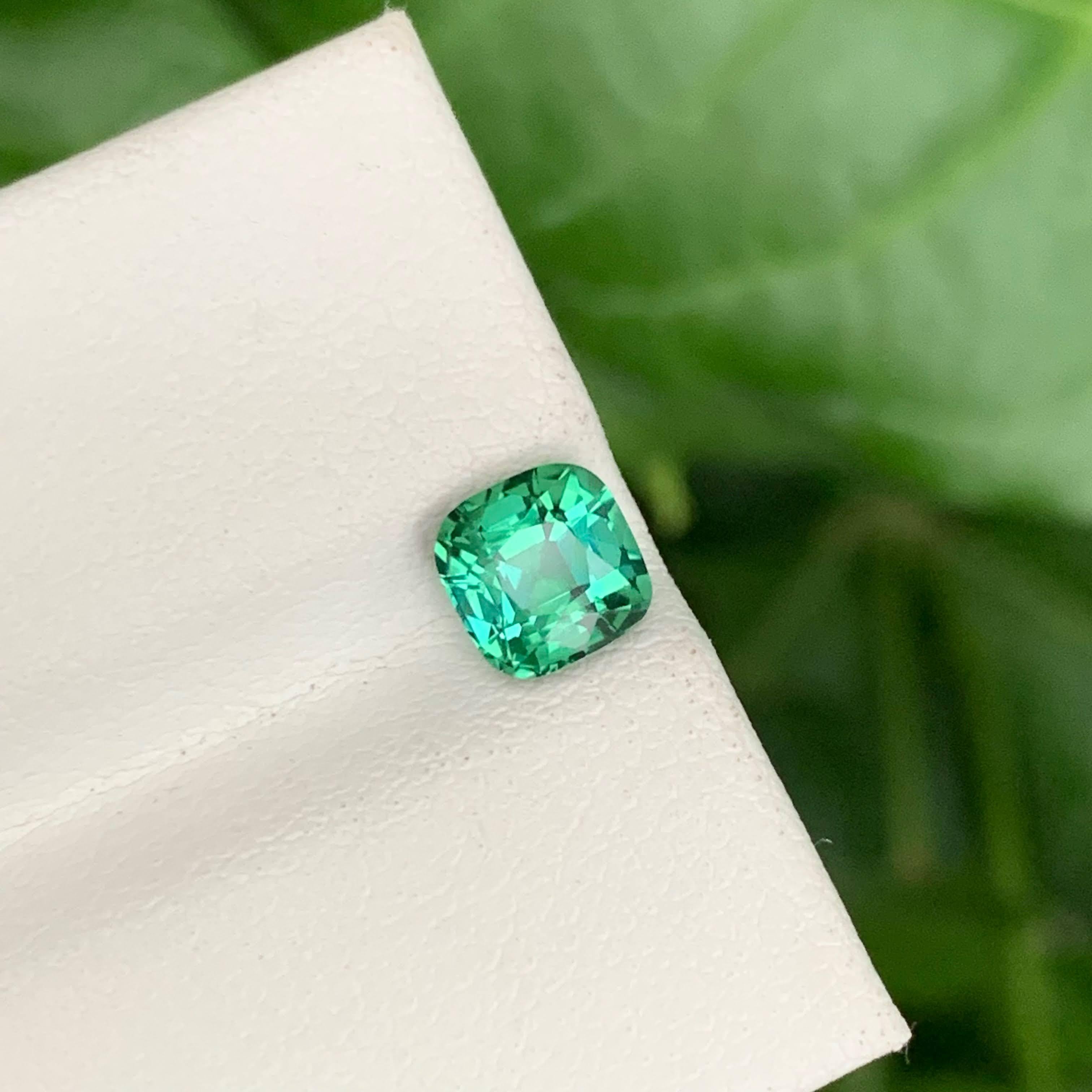 1.20 Carat Natural Loose Lagoon Green Tourmaline Cushion Cut Afghan Gemstone For Sale 3