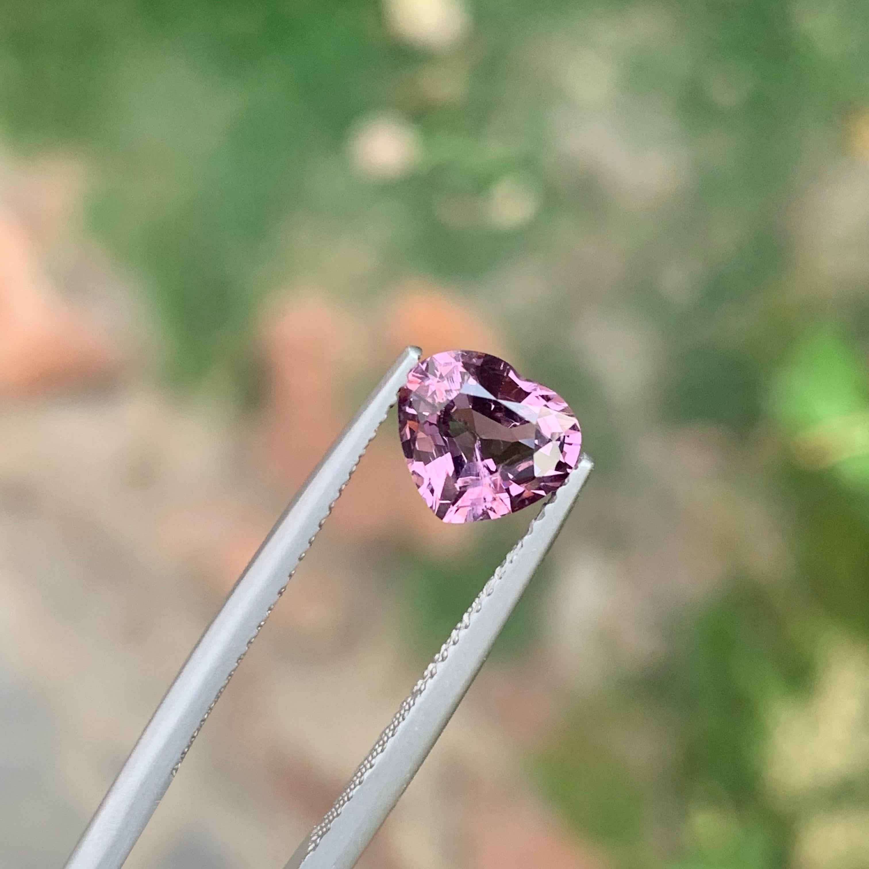 Women's or Men's 1.20 Carat Natural Loose Purple Colour Spinel Heart Shape Gemstone For Sale
