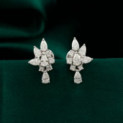 Natural Diamond Fan Drop Earrings, 1.20ct Pear & Round, 18K White Gold
