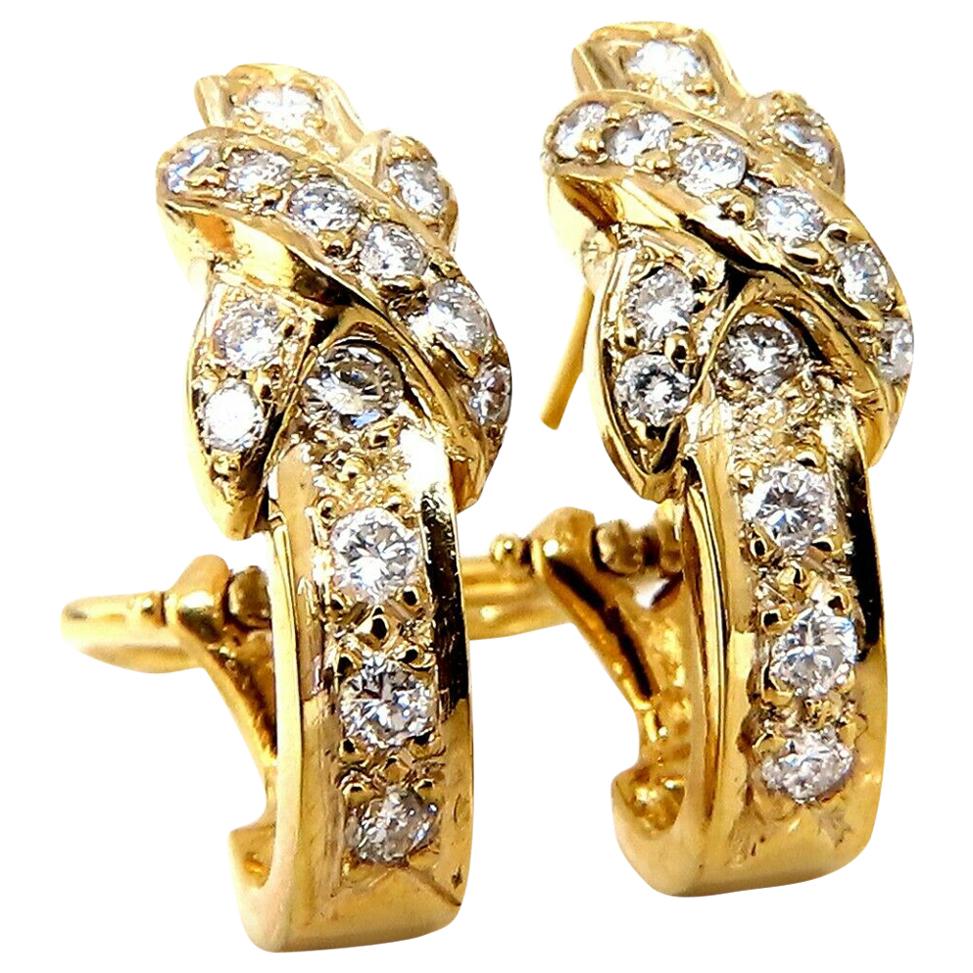 Boucles d'oreilles en forme de X en or 14 carats avec diamants ronds naturels de 1,20 carat en vente