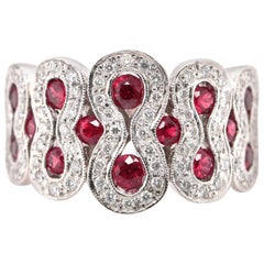 1.20 Carat Natural Ruby and Diamond Cocktail Ring Set in 18 Karat White Gold