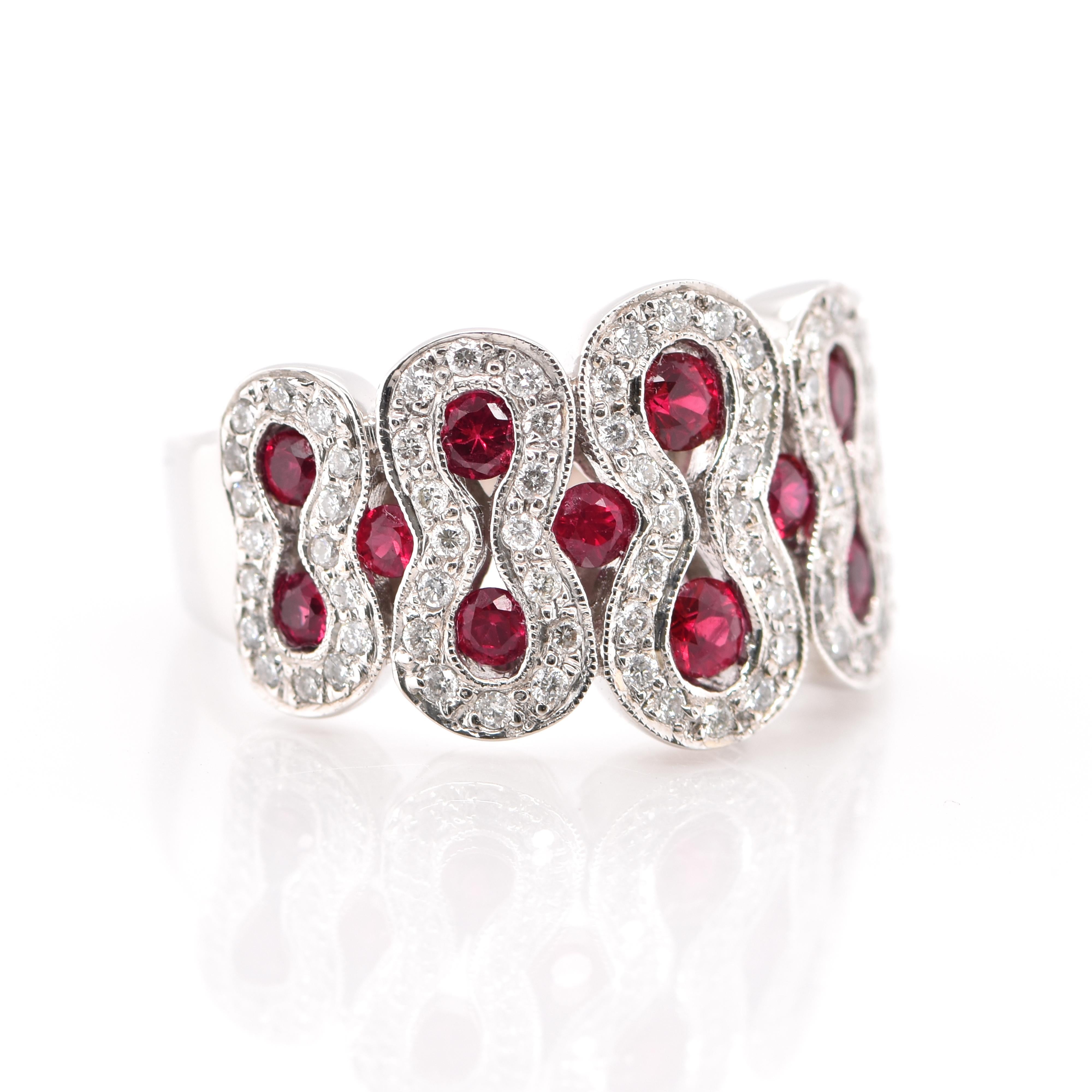 Modern 1.20 Carat Natural Ruby and Diamond Cocktail Ring Set in 18 Karat White Gold