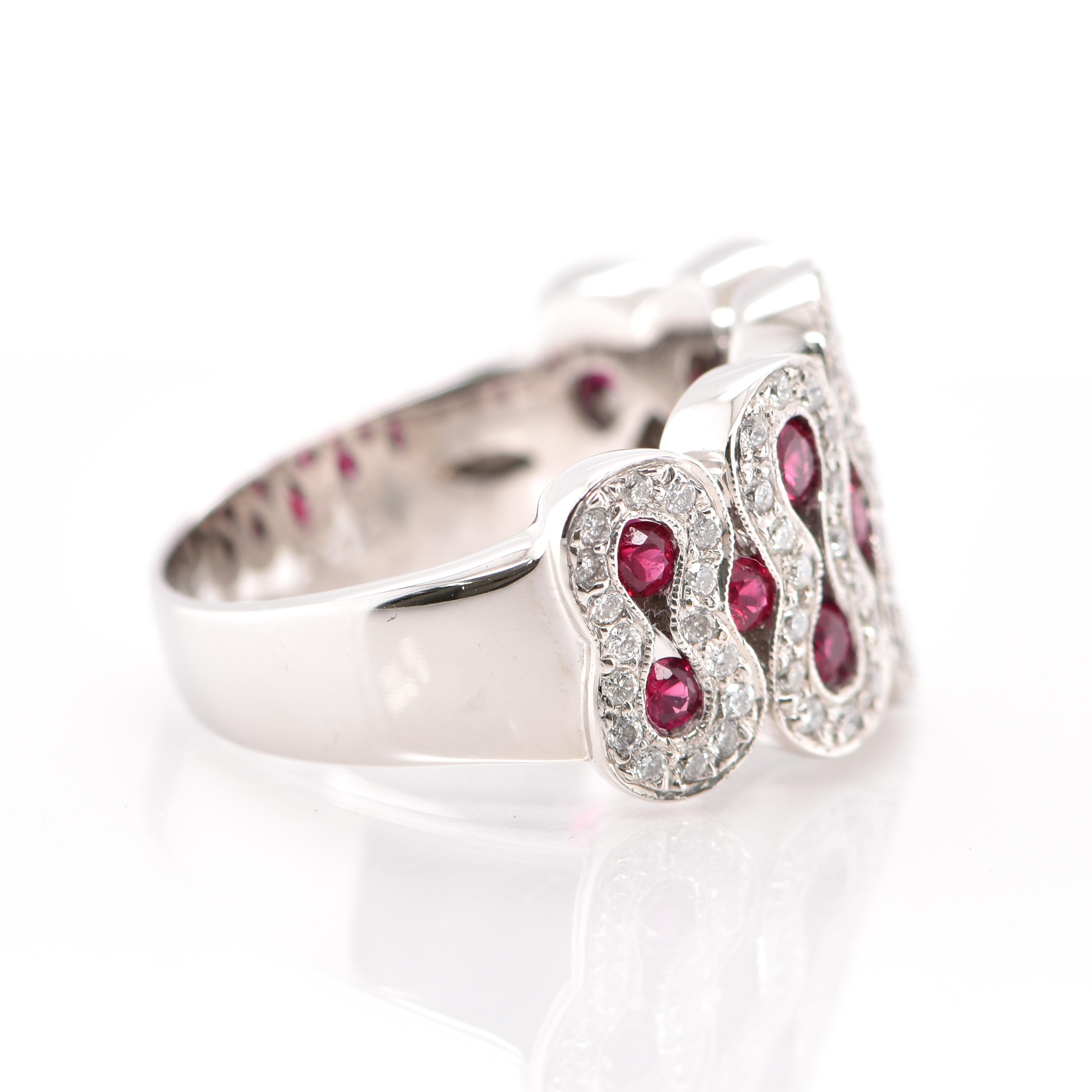 1.20 Carat Natural Ruby and Diamond Cocktail Ring Set in 18 Karat White Gold In Excellent Condition In Tokyo, JP