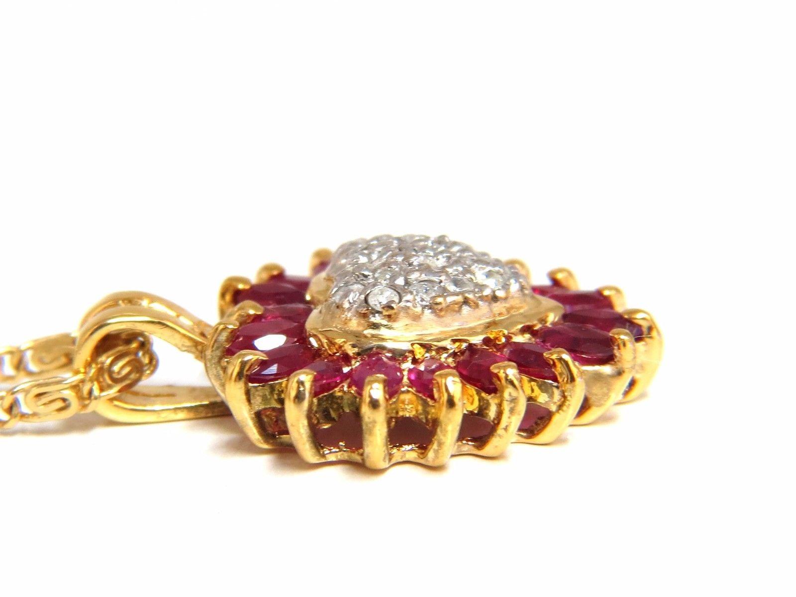 Women's or Men's 1.20 Carat Natural Ruby and Diamonds Heart Necklace 14 Karat For Sale