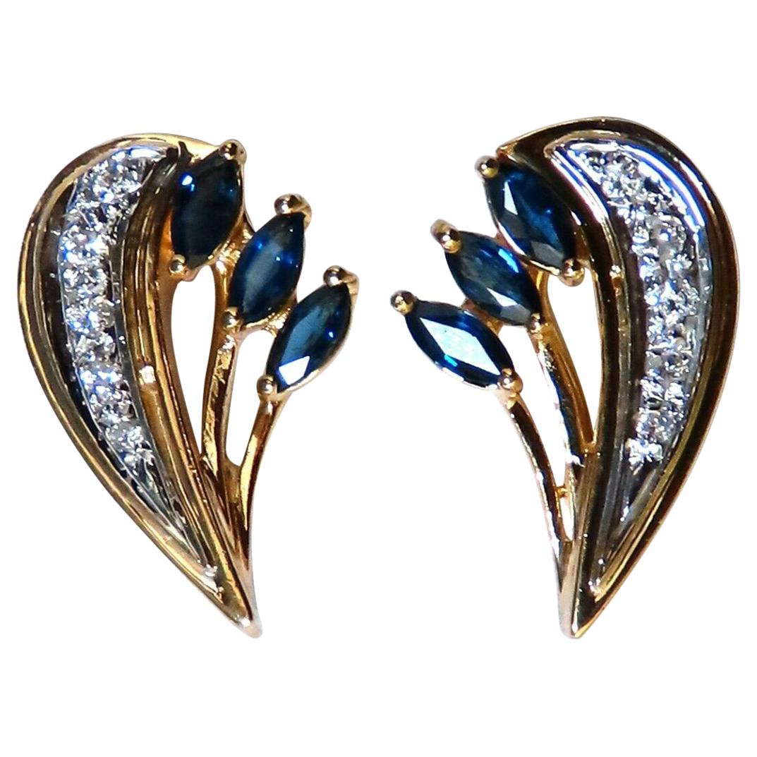 Boucles d'oreilles en or 14 carats à motif de saphirs naturels et diamants de 1,20 carat
