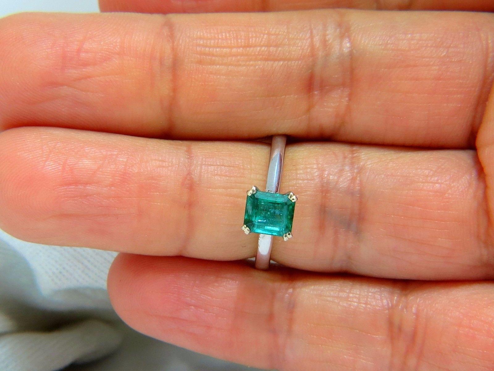 Emerald Solitaire.

6.4 X 5.5mm / 1.20ct. natural square emerald ring

Square cut, Brilliant

Clean clarity & transparent.

14kt. white gold

3.5 grams

Ring Current size: 6.25

Depth of ring: 7.3mm