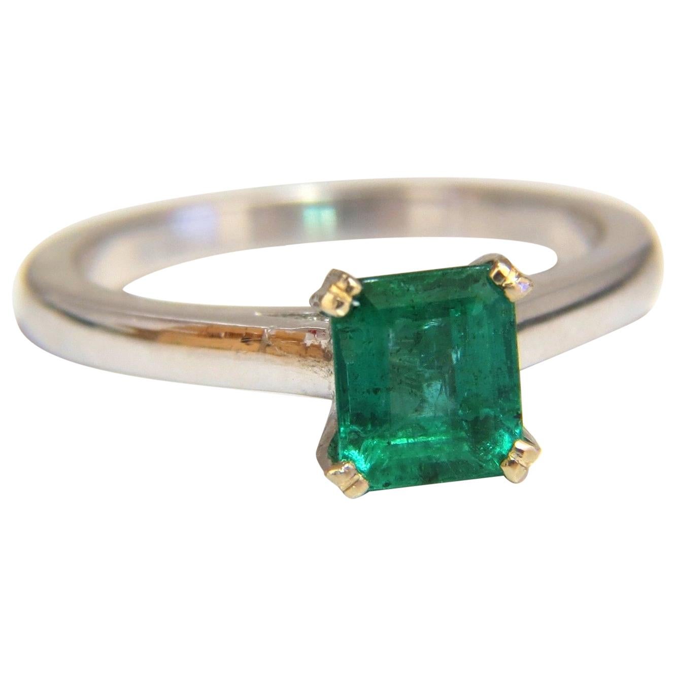 1.20 Carat Natural Square Bright Green Square Emerald Ring 14 Karat Solitaire