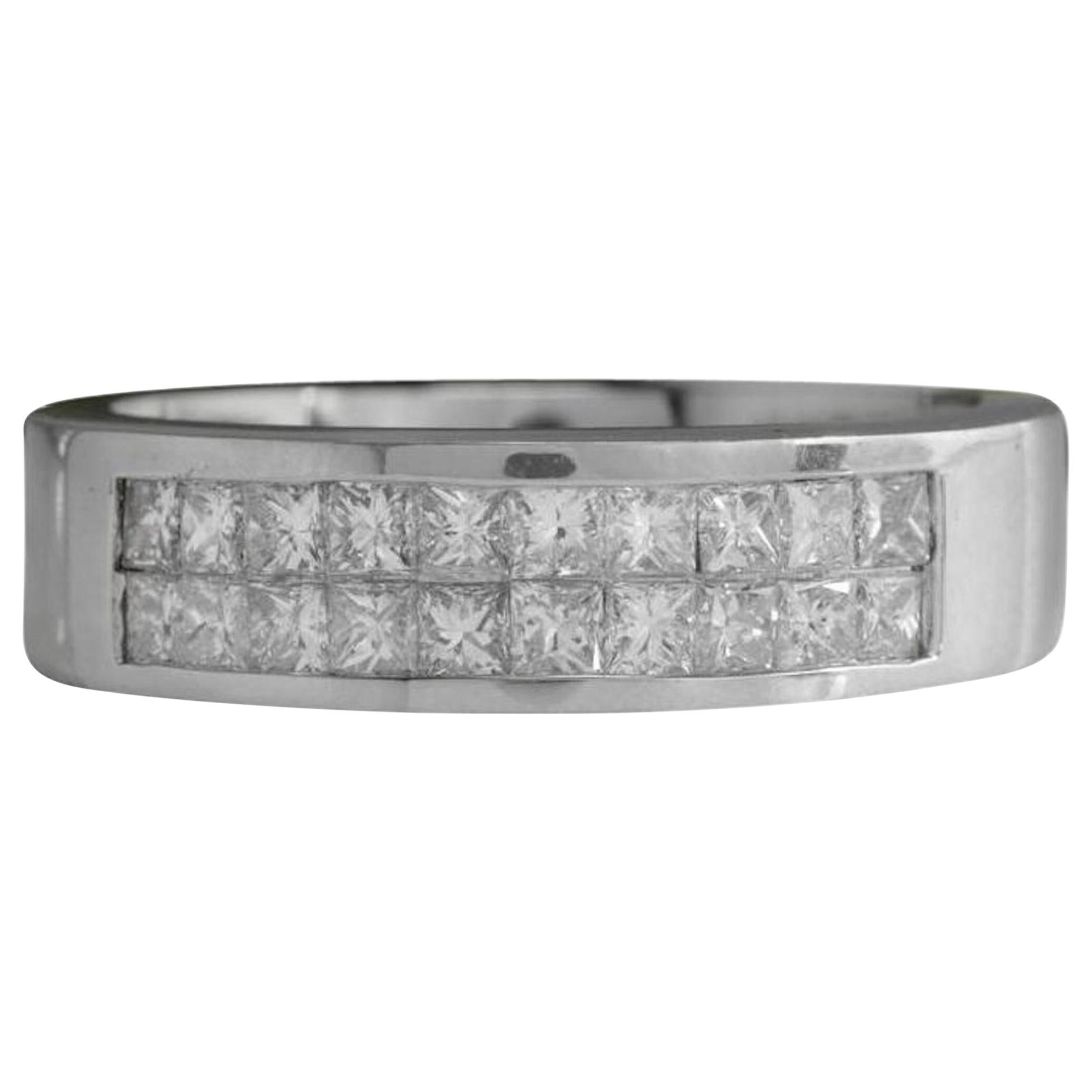 Bague unisexe en or blanc massif 14 carats avec diamants naturels VS1 de 1,20 carat