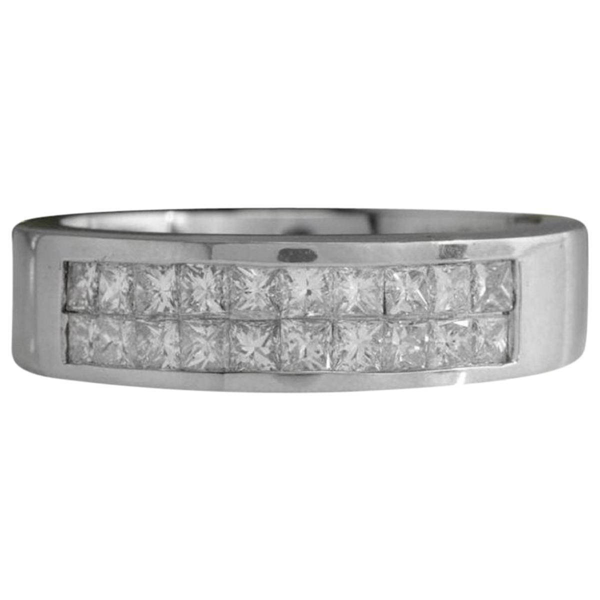 Bague unisexe en or blanc massif 14 carats avec diamants naturels VS1 de 1,20 carat en vente