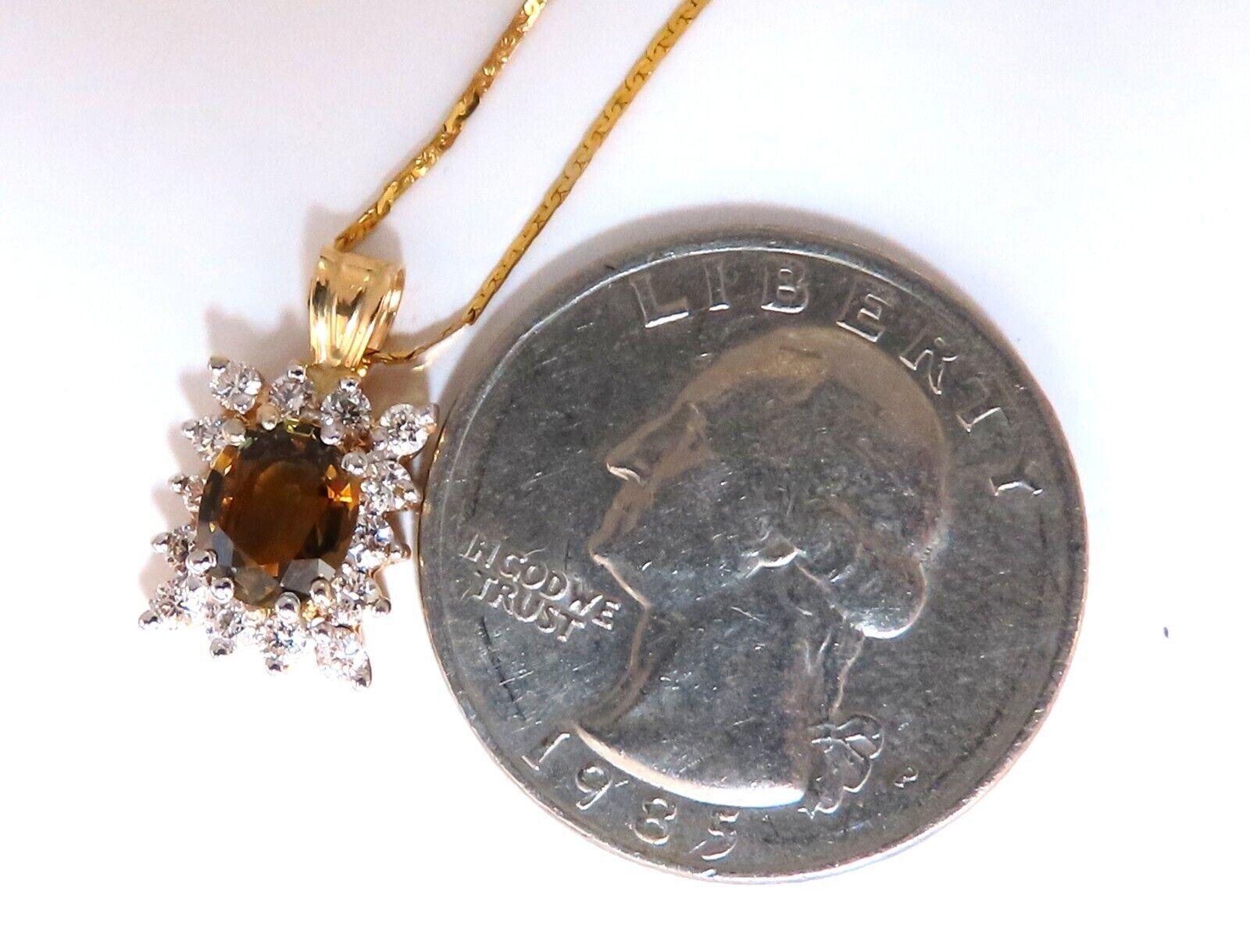Women's or Men's 1.20 Carat Natural Yellow Brown Sapphire Diamonds Necklace 14 Karat For Sale