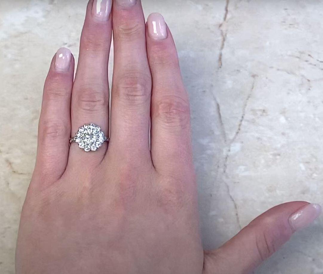 1.20 Carat Old Euro-Cut Diamond Engagement Ring, Diamond Halo, Platinum For Sale 4