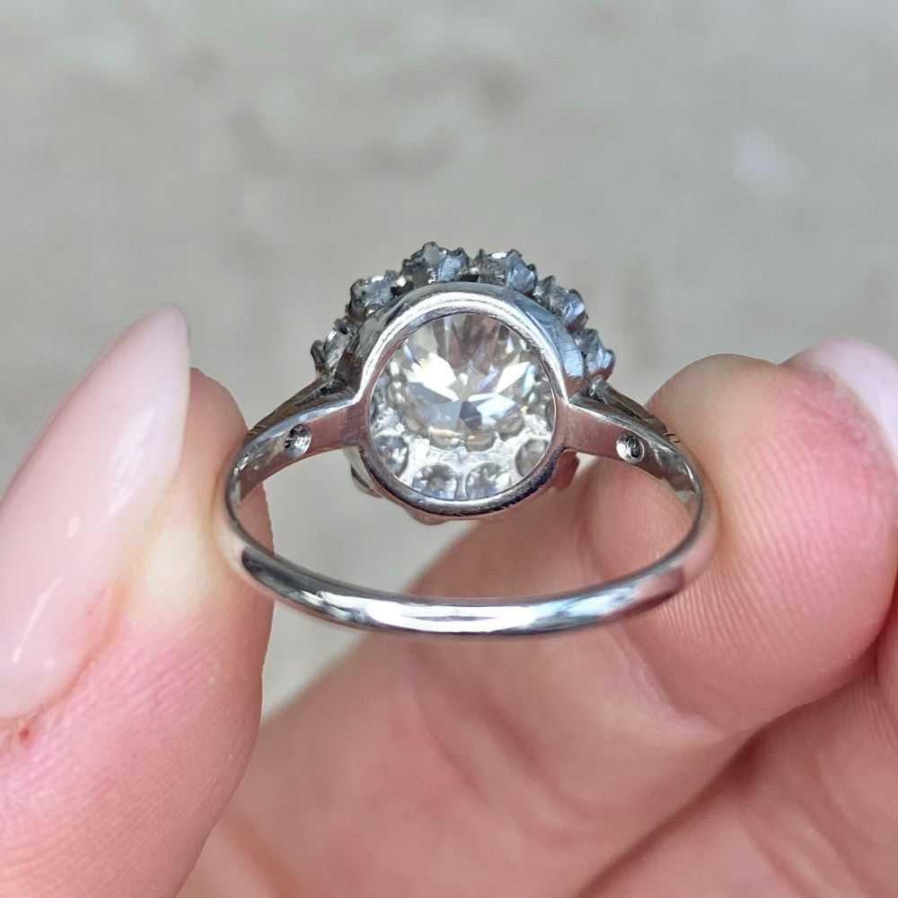 1.20 Carat Old Euro-Cut Diamond Engagement Ring, Diamond Halo, Platinum For Sale 6