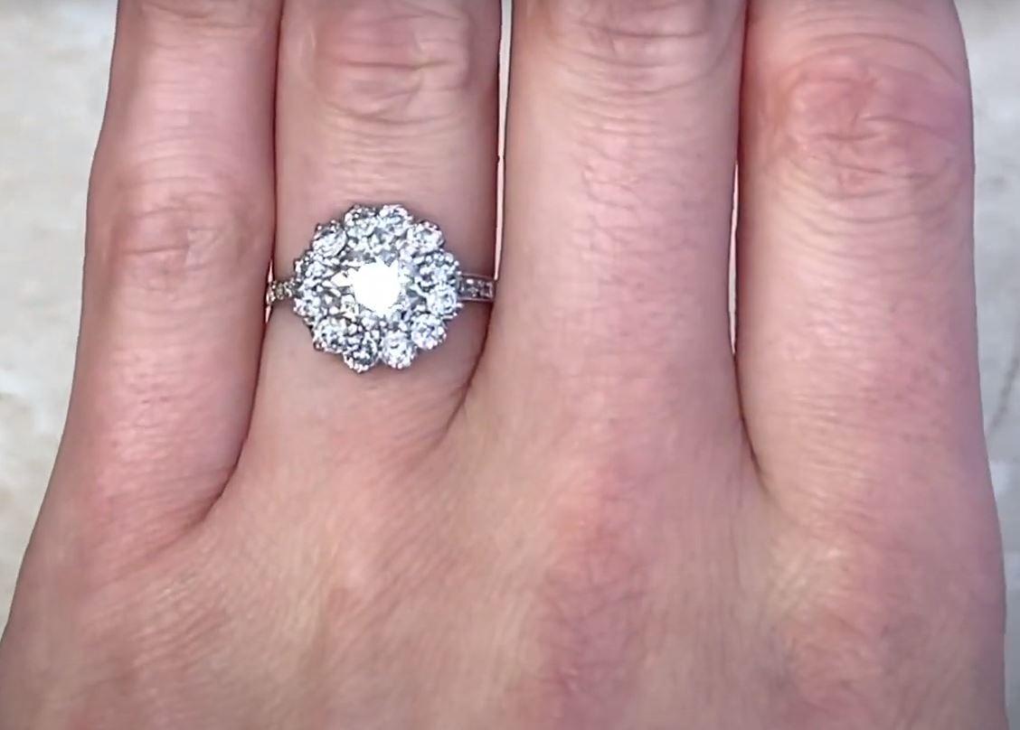 1,20 Karat Diamant-Verlobungsring mit altem Euroschliff, Diamant-Halo, Platin im Zustand „Hervorragend“ im Angebot in New York, NY