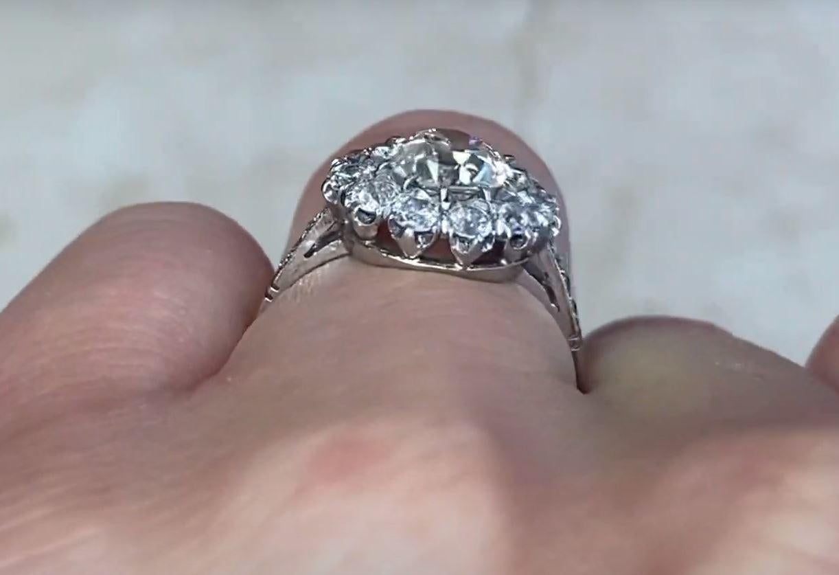 1.20 Carat Old Euro-Cut Diamond Engagement Ring, Diamond Halo, Platinum For Sale 2