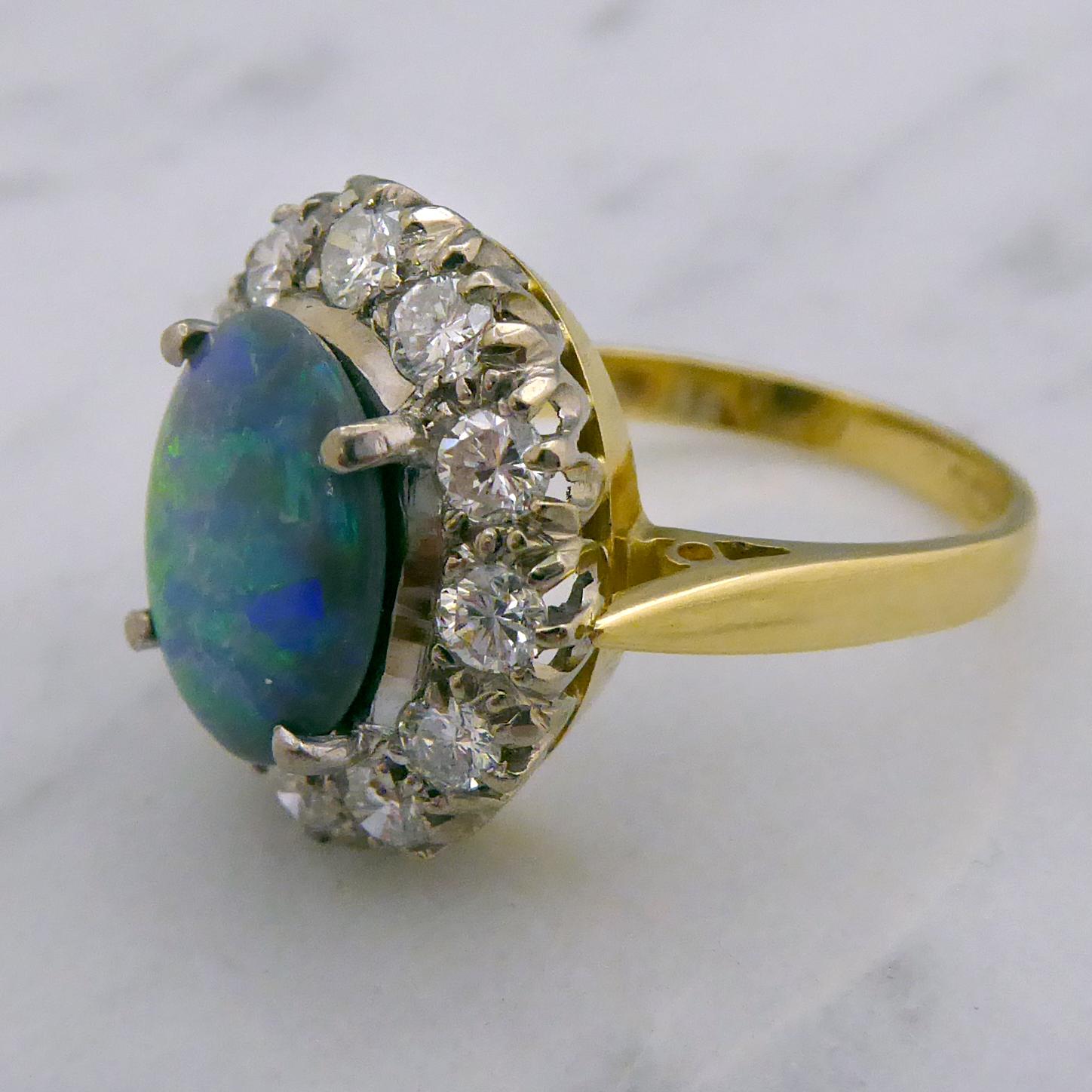 Modern 1.20 Carat Opal and Diamond Cluster Ring