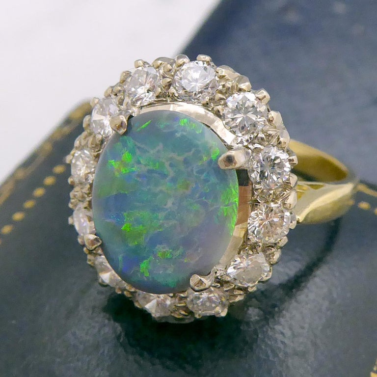 1.20 Carat Opal and Diamond Cluster Ring at 1stDibs