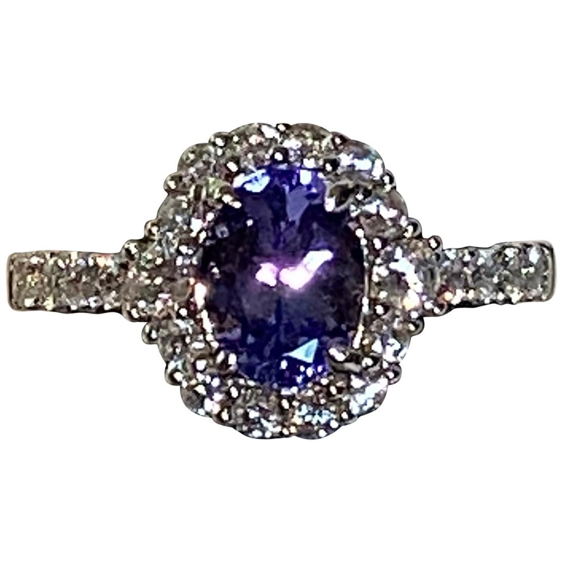 1.20 Carat Oval Tanzanite Diamond Halo Ring