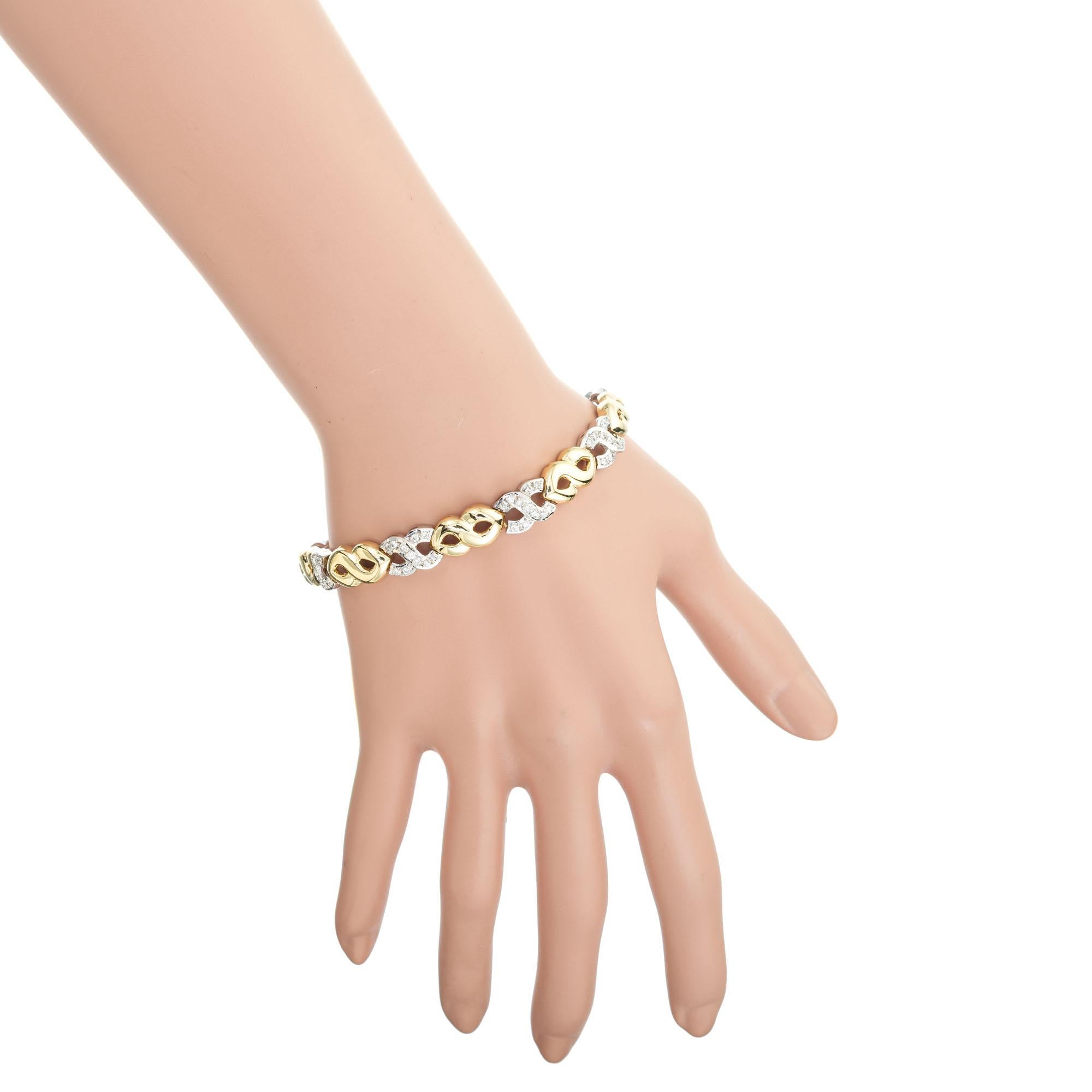 Women's 1.20 Carat Pave Diamond Yellow White Gold Swirl Link Bracelet For Sale