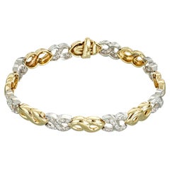 Vintage 1.20 Carat Pave Diamond Yellow White Gold Swirl Link Bracelet