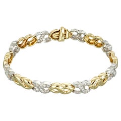 1.20 Carat Pave Diamond Yellow White Gold Swirl Link Bracelet