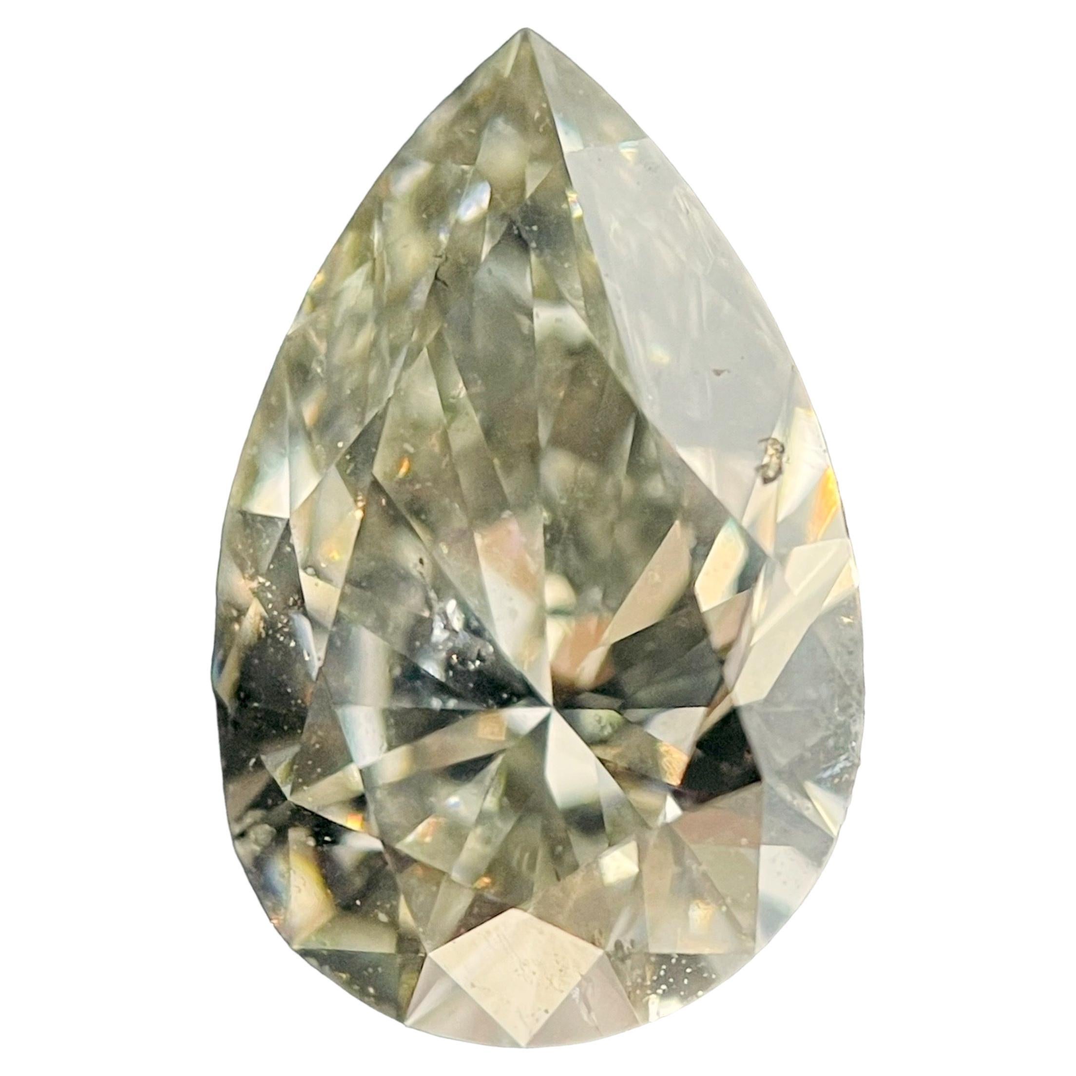 1.20 Carat Pear Brilliant Gia Certified Fancy Gray-Yellowish Green SI2 Clarity For Sale