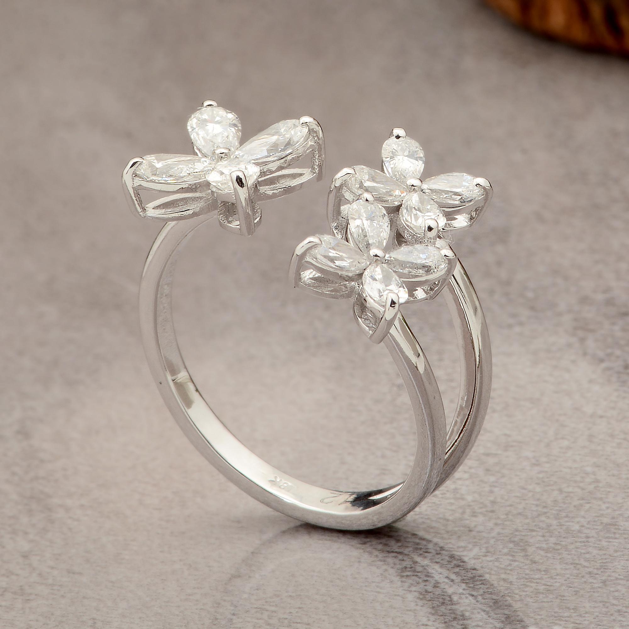 For Sale:  1.20 Carat Pear Diamond Flower Cuff Ring Solid 18k White Gold Handmade Jewelry 4