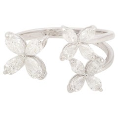 1.20 Carat Pear Diamond Flower Cuff Ring Solid 18k White Gold Handmade Jewelry