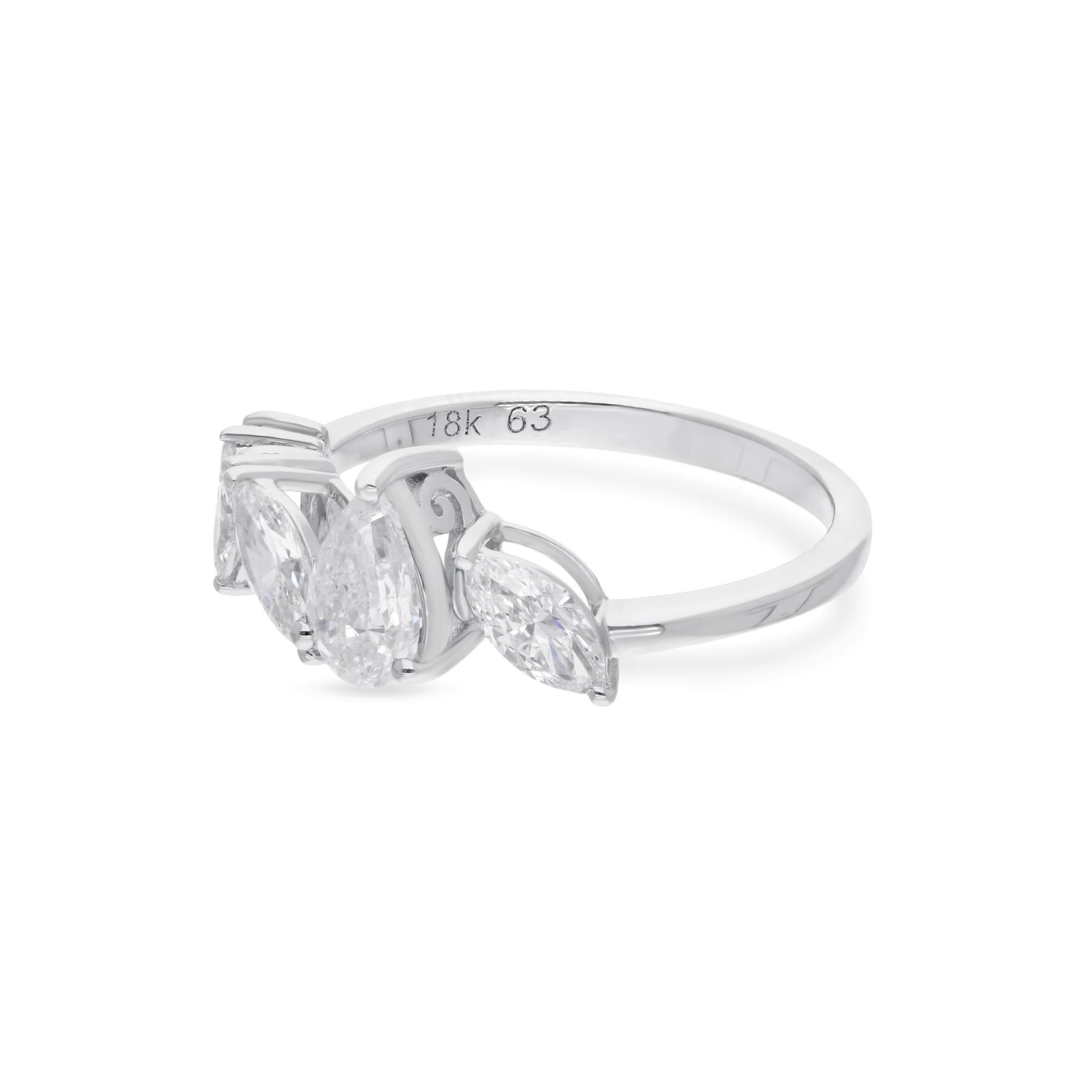 1.20 Carat Pear & Marquise Diamond Ring 10 Karat White Gold Handmade Jewelry In New Condition For Sale In Diera, Dubai