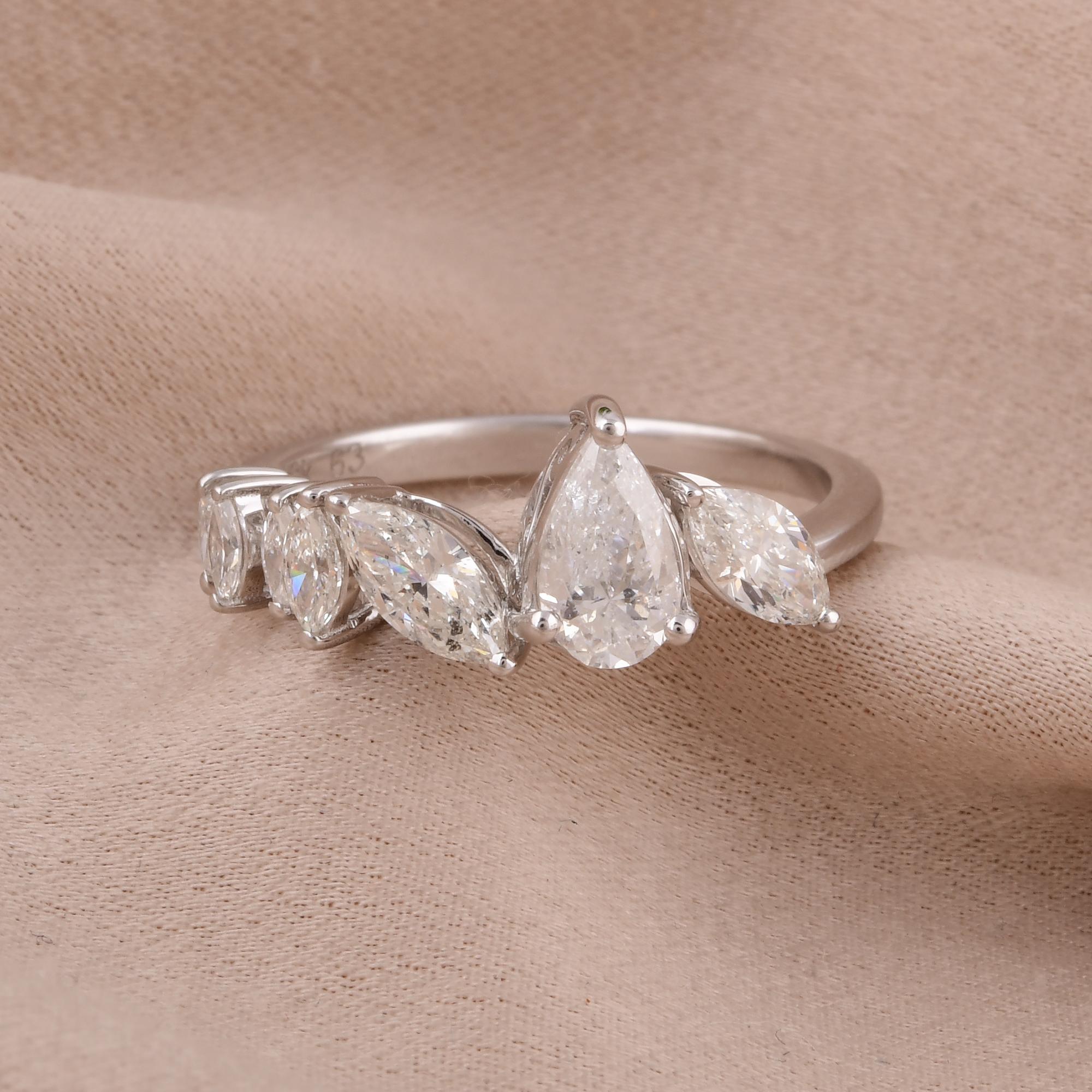 Modern 1.20 Carat Pear & Marquise Diamond Ring 14 Karat White Gold Handmade Jewelry For Sale