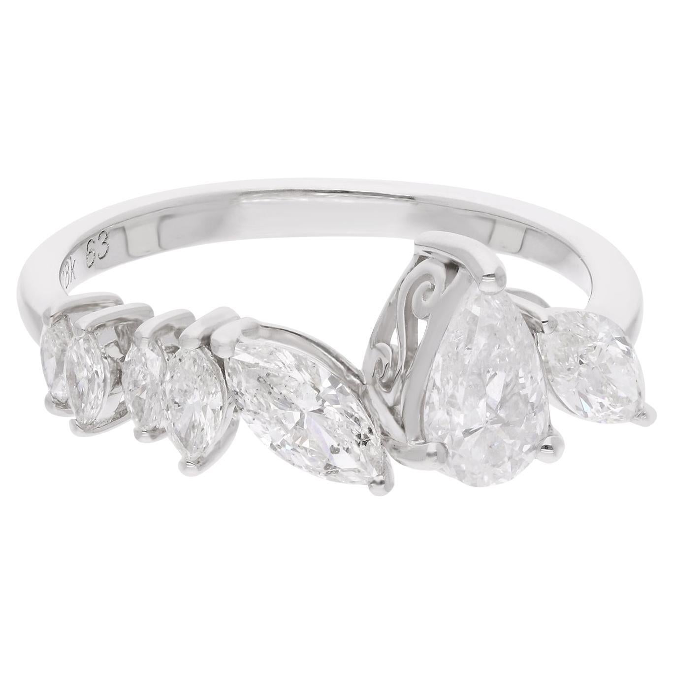 1,20 Karat Birnen- und Marquise-Diamantring 14 Karat Weißgold Handgefertigter Schmuck