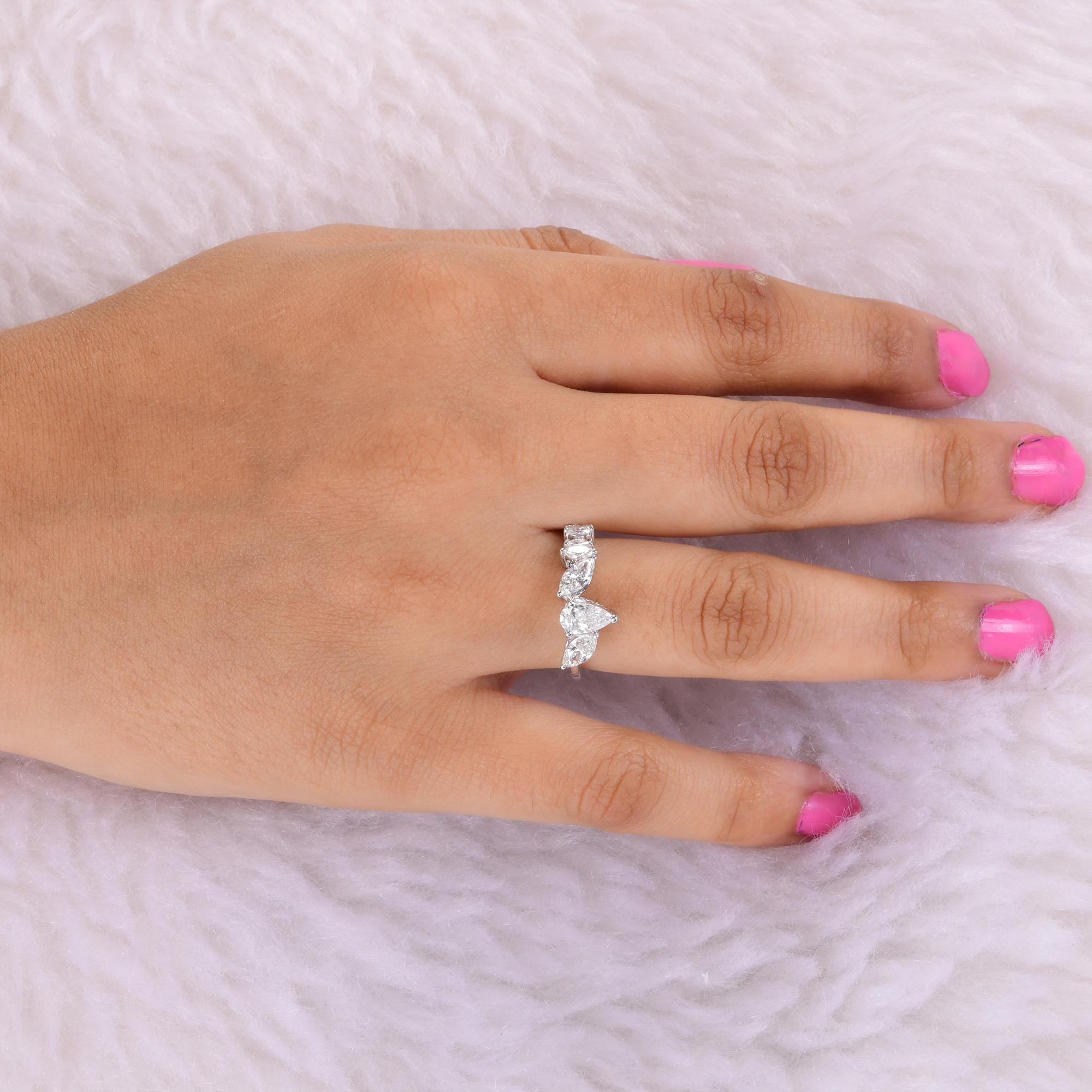 Pear Cut 1.20 Carat Pear & Marquise Diamond Ring 18 Karat White Gold Handmade Jewelry For Sale