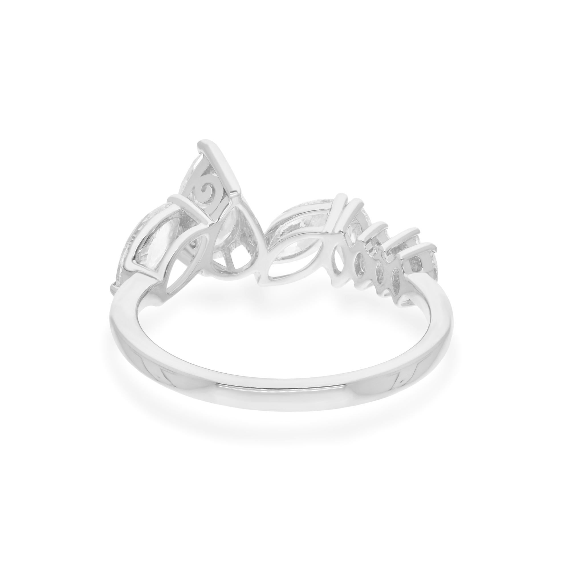 En venta: 1.20 Carat Pear & Marquise Diamond Ring 18 Karat White Gold Handmade Jewelry  5