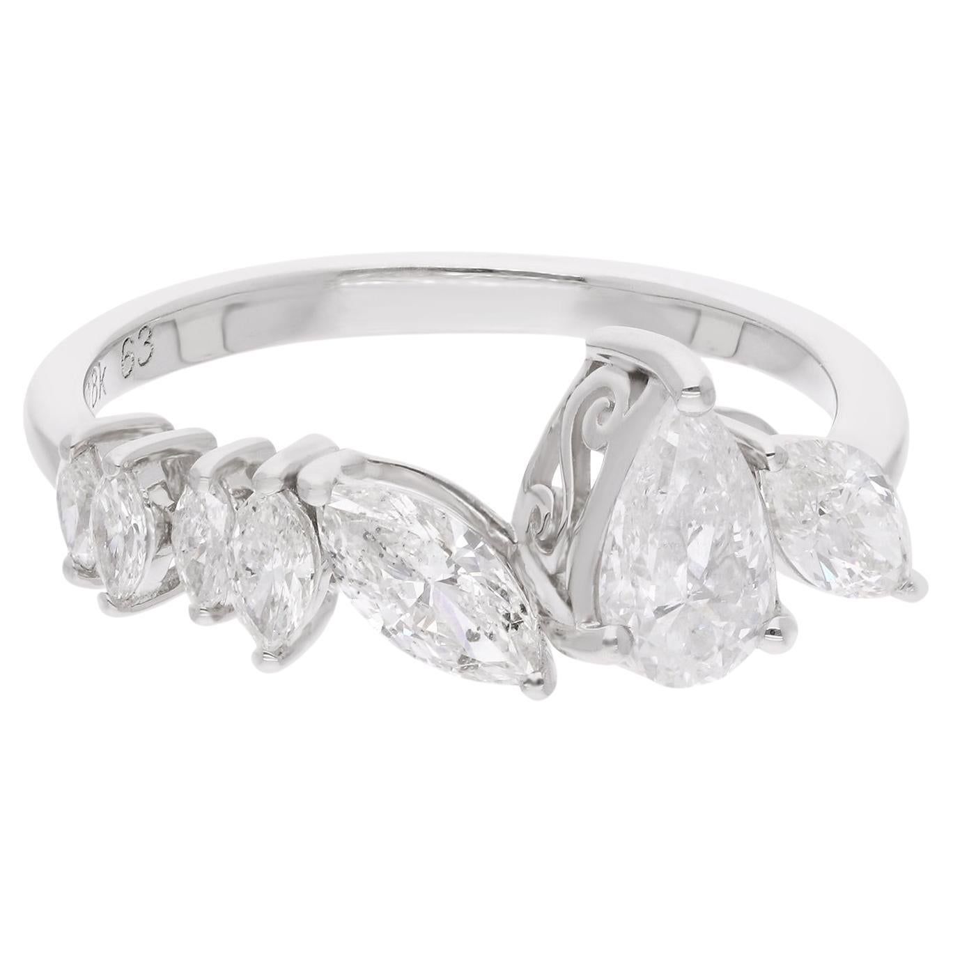 1.20 Carat Pear & Marquise Diamond Ring 18 Karat White Gold Handmade Jewelry