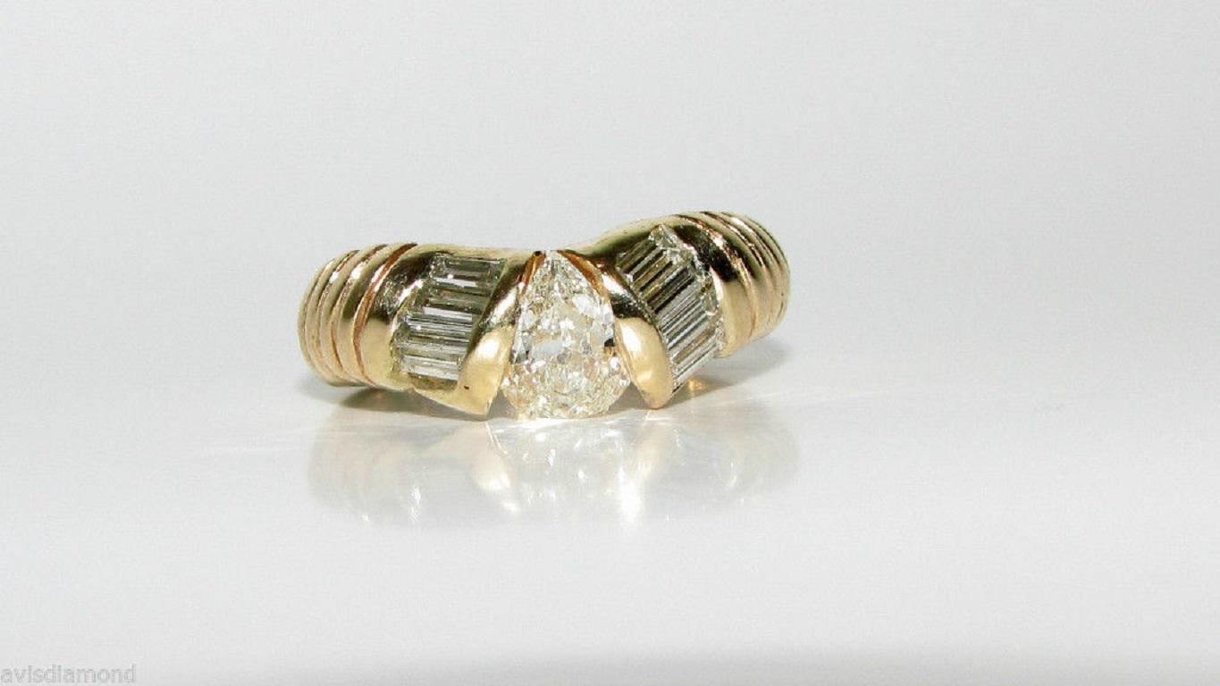 1.20 Carat Pear Shape Diamond Band Ring 14 Karat Durable In New Condition For Sale In New York, NY