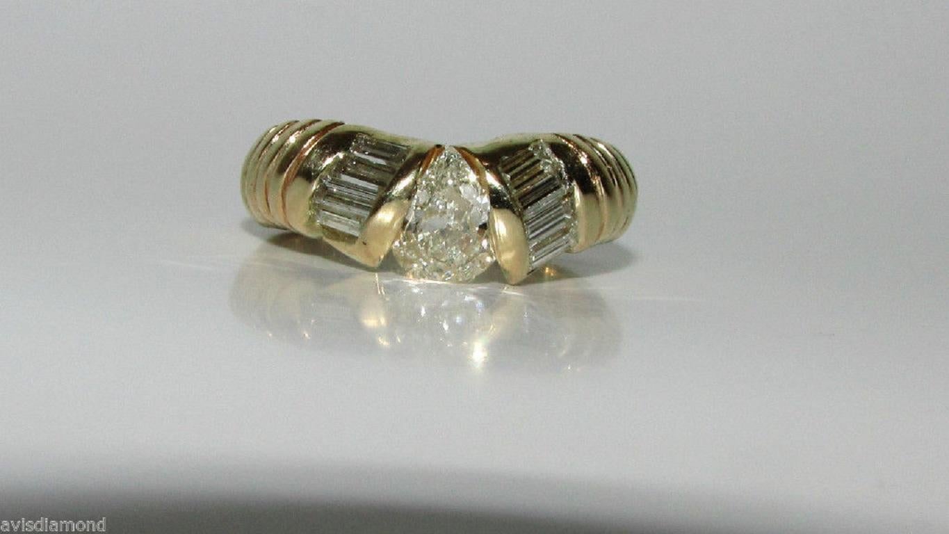 Women's or Men's 1.20 Carat Pear Shape Diamond Band Ring 14 Karat Durable For Sale