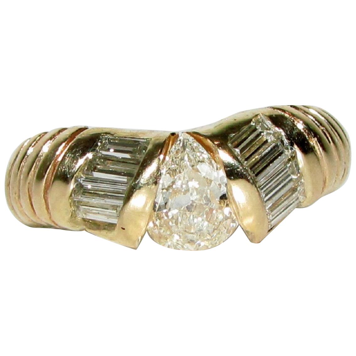 1.20 Carat Pear Shape Diamond Band Ring 14 Karat Durable For Sale