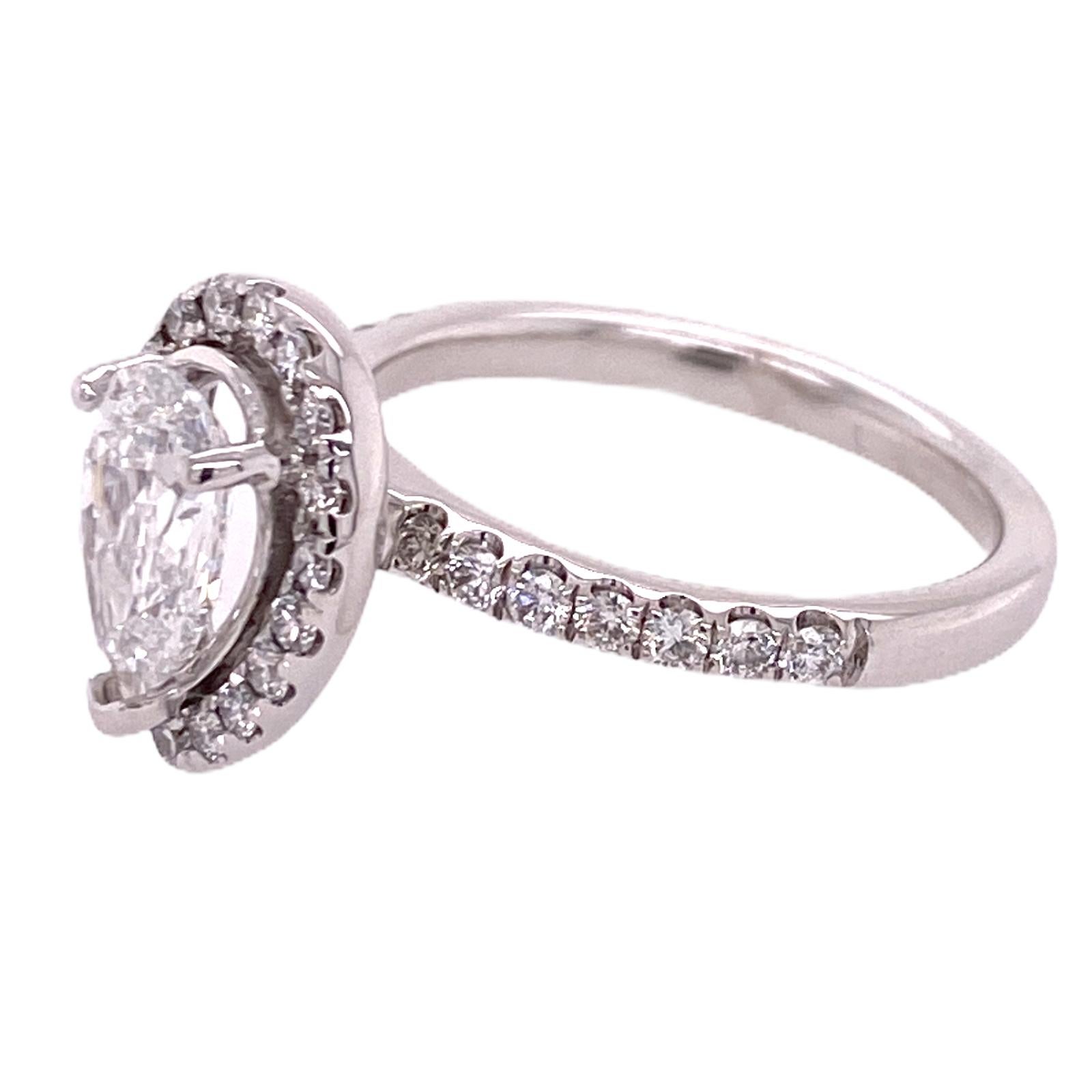Modern 1.20 Carat Pear Shape Diamond Engagement Ring Halo 14 Karat White Gold GIA F/SI2