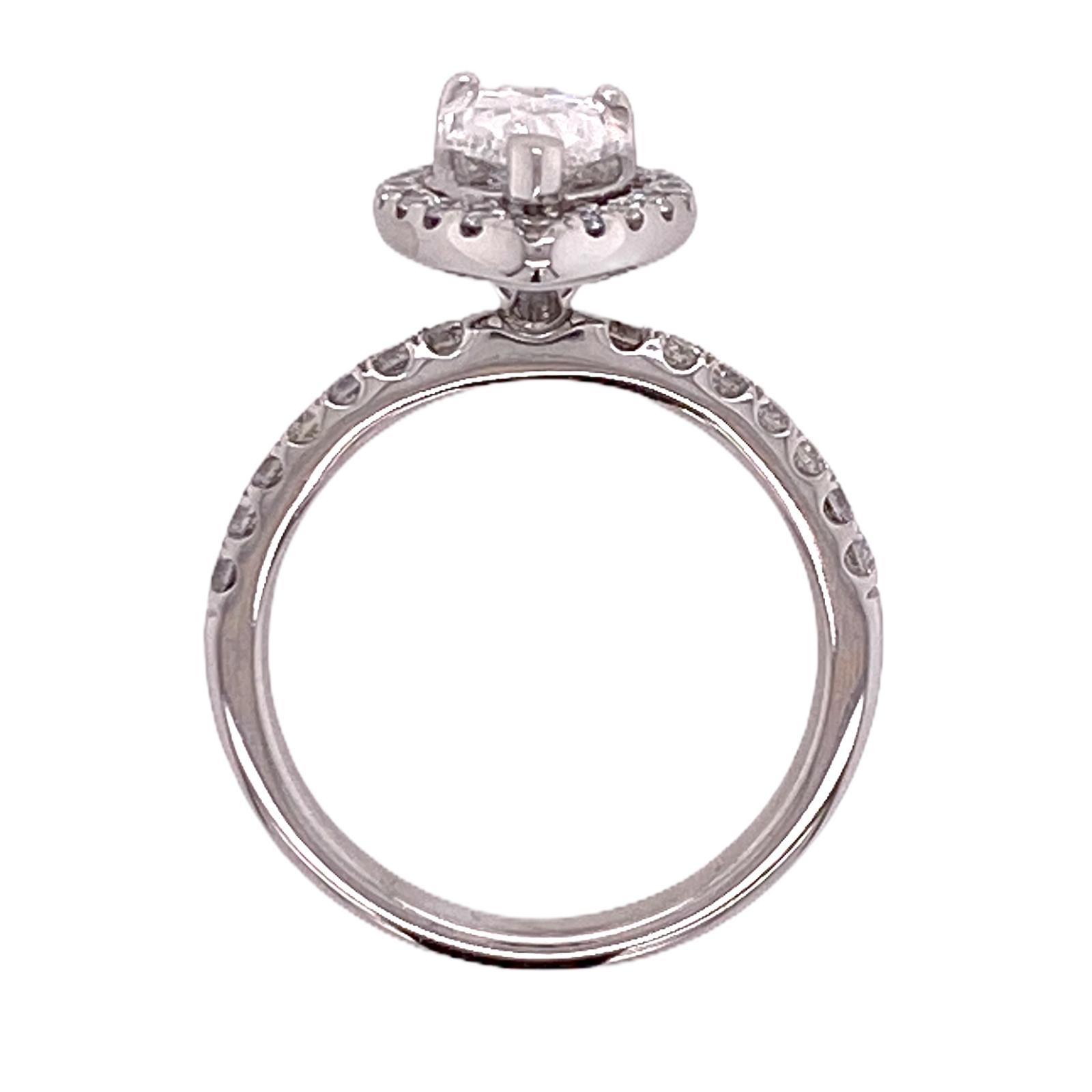 Pear Cut 1.20 Carat Pear Shape Diamond Engagement Ring Halo 14 Karat White Gold GIA F/SI2