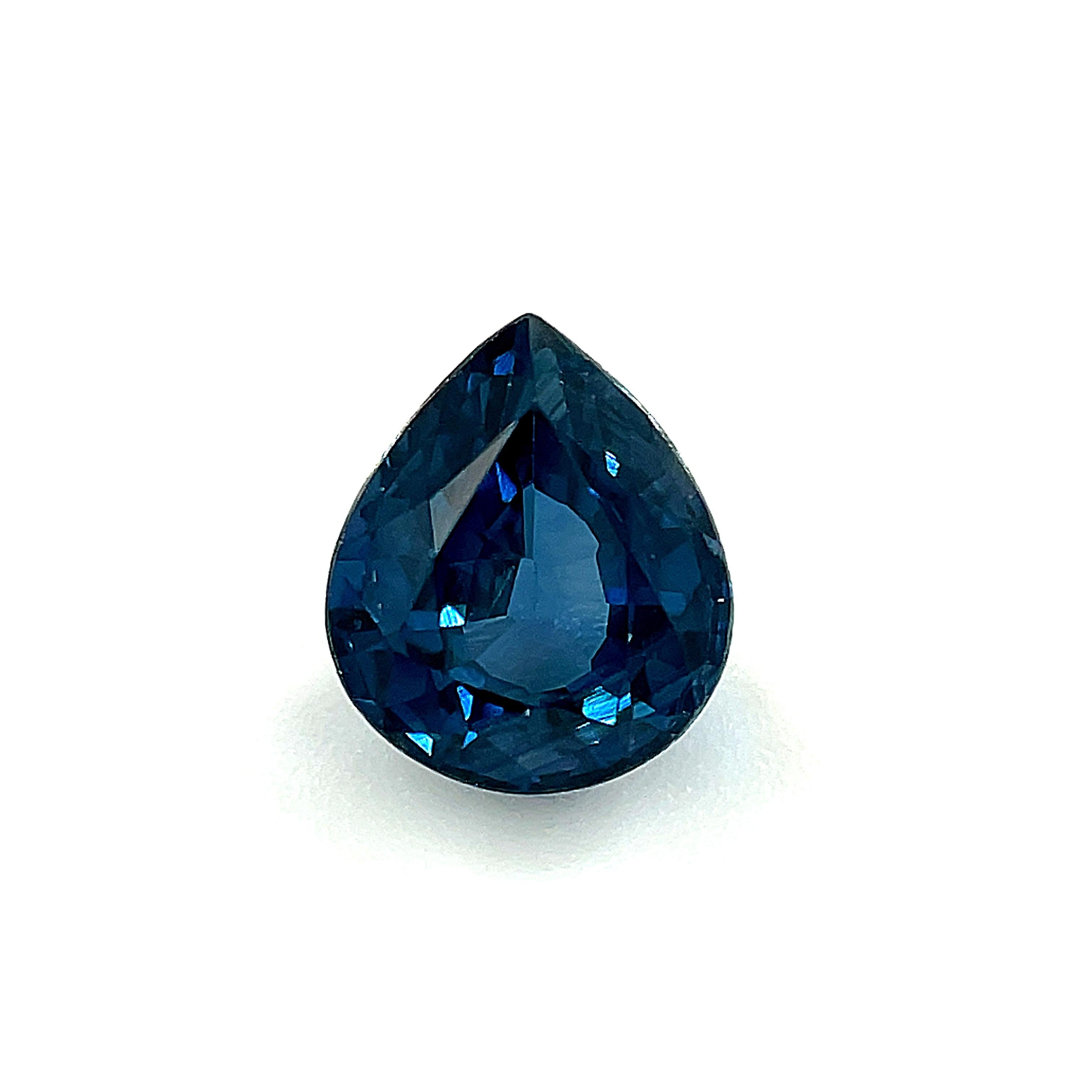 This 1.20 carat pear-shaped blue sapphire would make a lovely petite pendant for a precious gem to wear everyday! It has gorgeous Parisian blue color and is beautifully proportioned, making it ideal to set as an understated pendant with one small