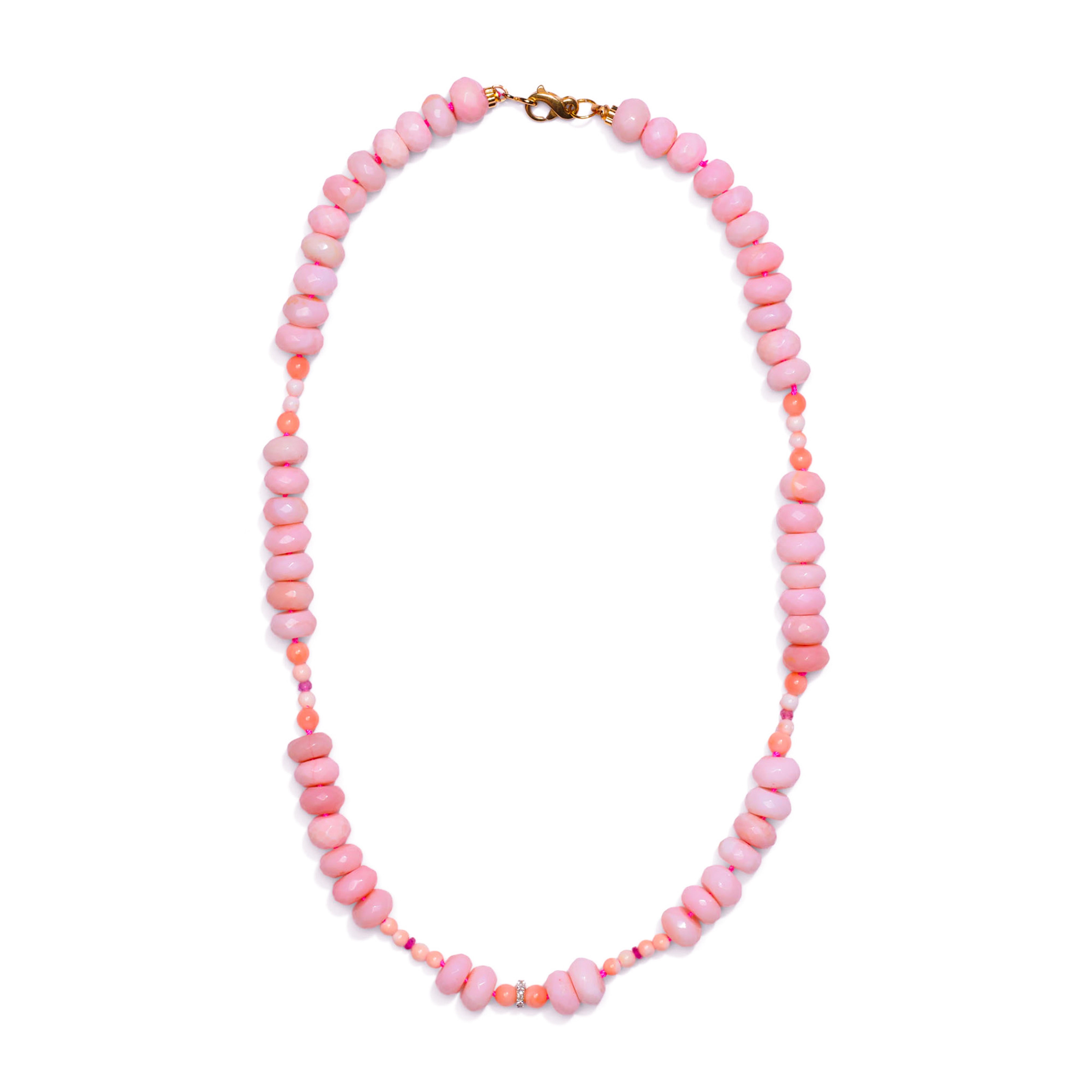 120 Carat Pink Diamond Sapphire Necklace with Pink Peruvian Opal in 14K Gold