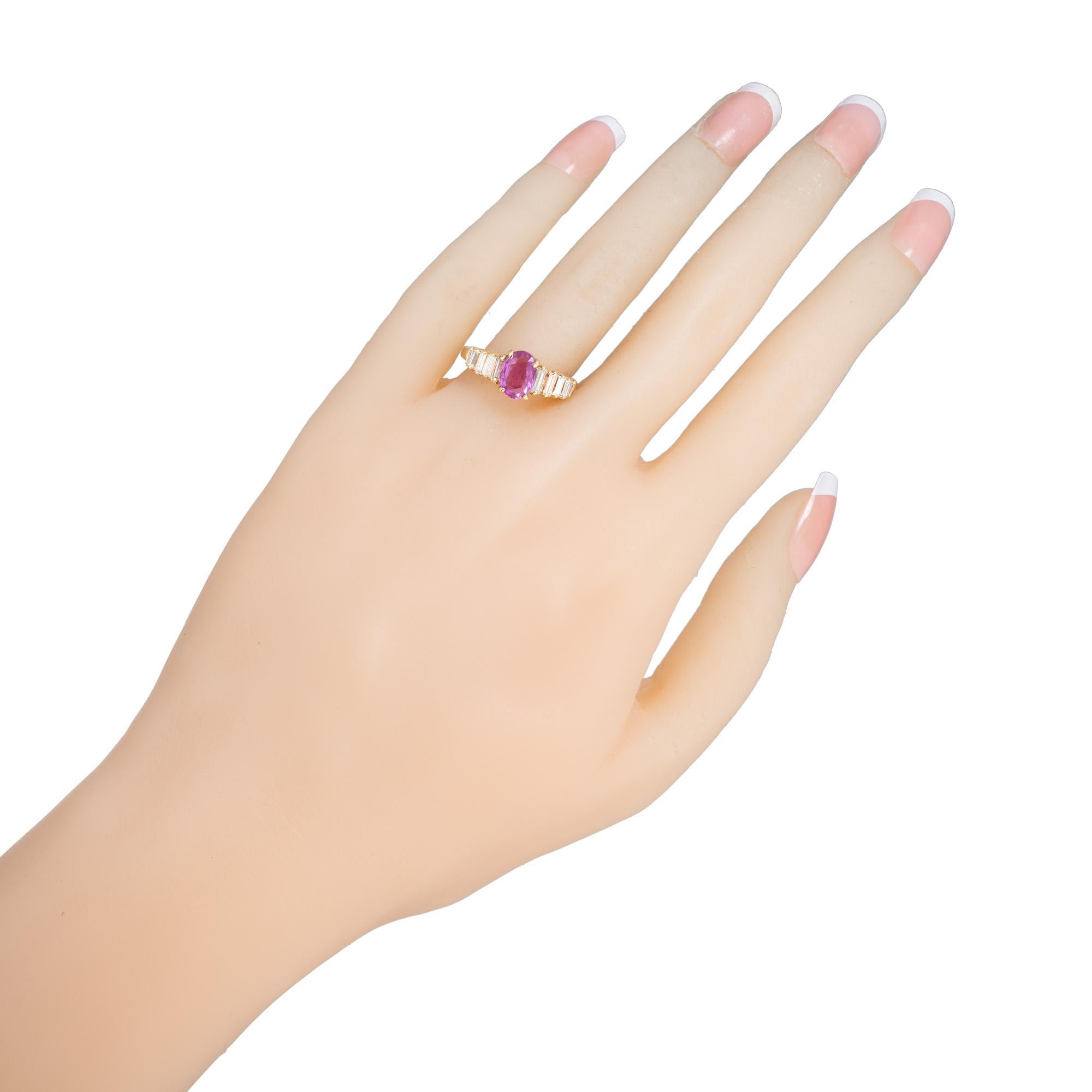 1.20 Carat Pink Oval Sapphire Graduated Diamond Gold Engagement Ring For Sale 3