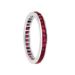 1.20 Carat Princess Cut Natural Ruby Ring Band 14 Karat White Gold
