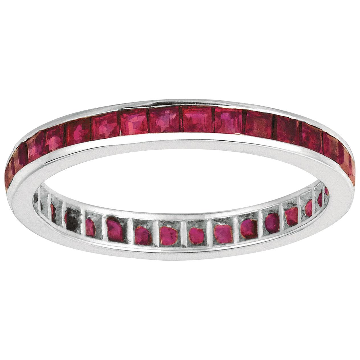 1.20 Carat Princess Cut Natural Ruby Ring Band 14 Karat White Gold For Sale