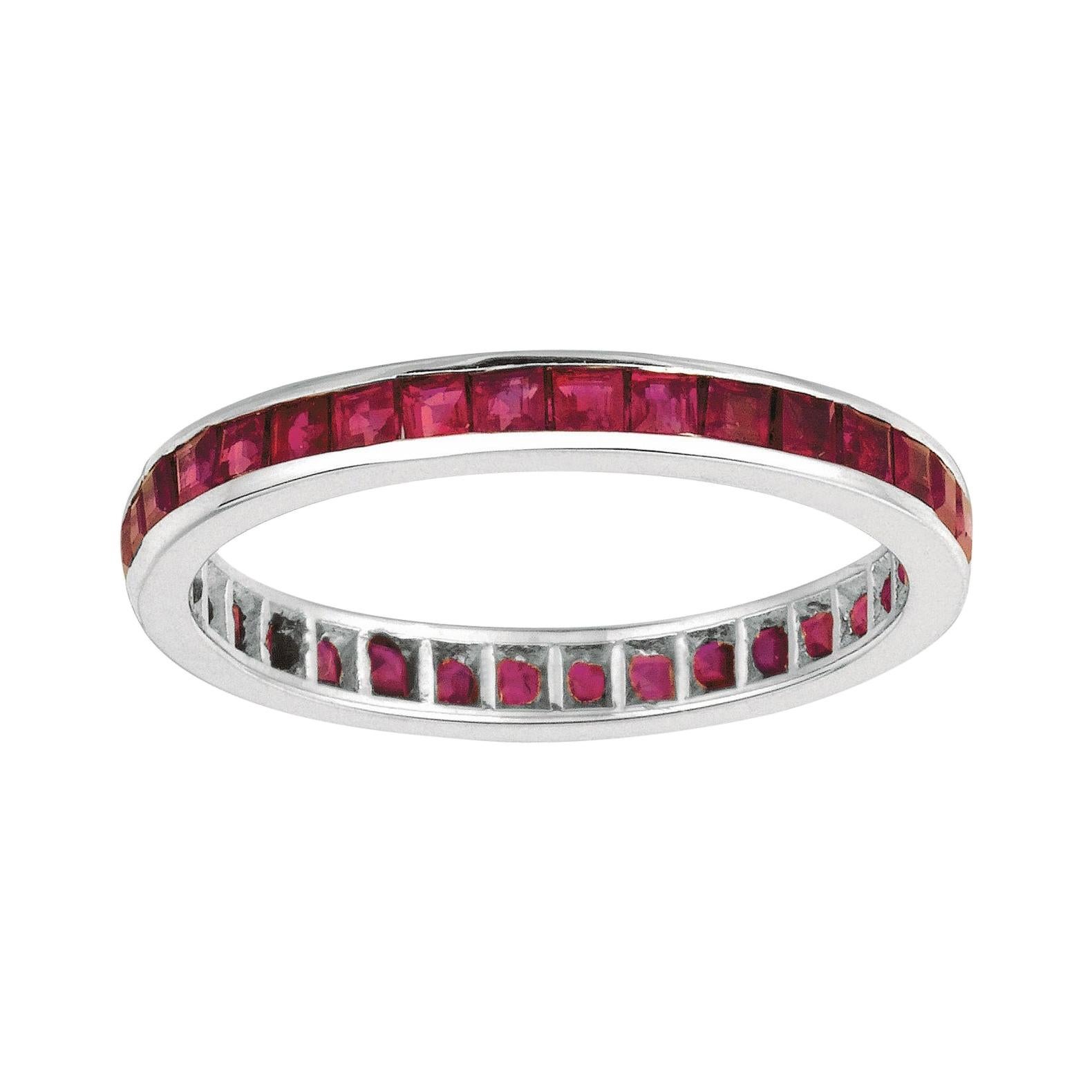 For Sale:  1.20 Carat Princess Cut Natural Ruby Ring Band 14 Karat White Gold
