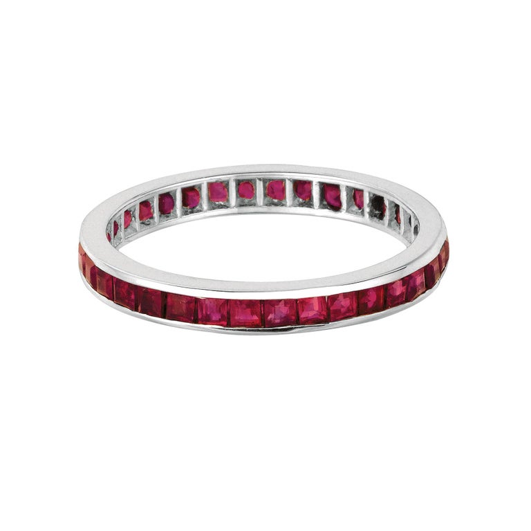 1.20 Carat Princess Cut Natural Ruby Ring Band 14 Karat White Gold For ...