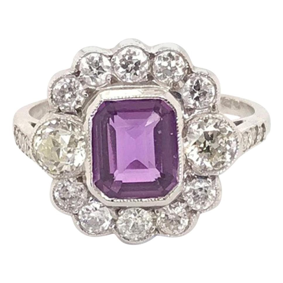 1.20 Carat Purple Sapphire and Diamond 18 Karat White Gold Ring For Sale